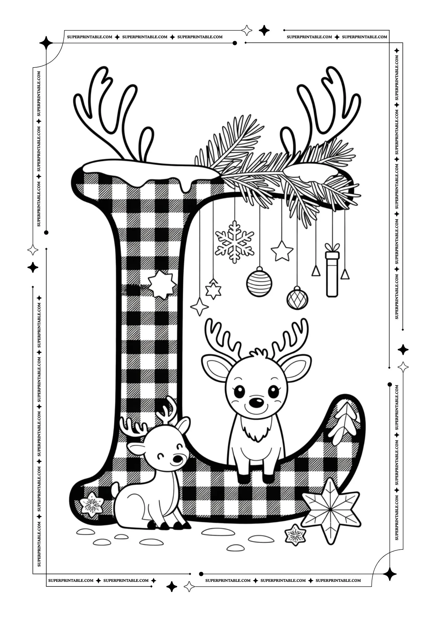 Christmas Pattern Reindeer Alphabet Coloring Pages 12