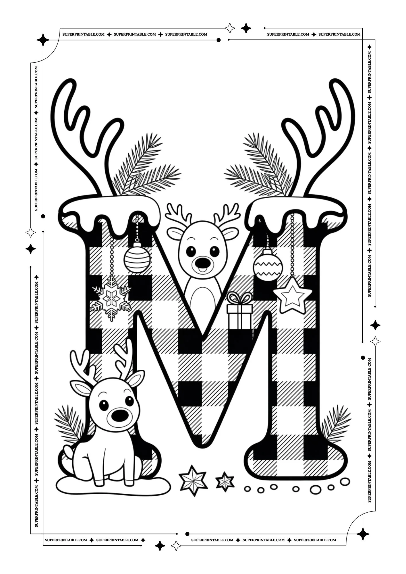 Christmas Pattern Reindeer Alphabet Coloring Pages 13