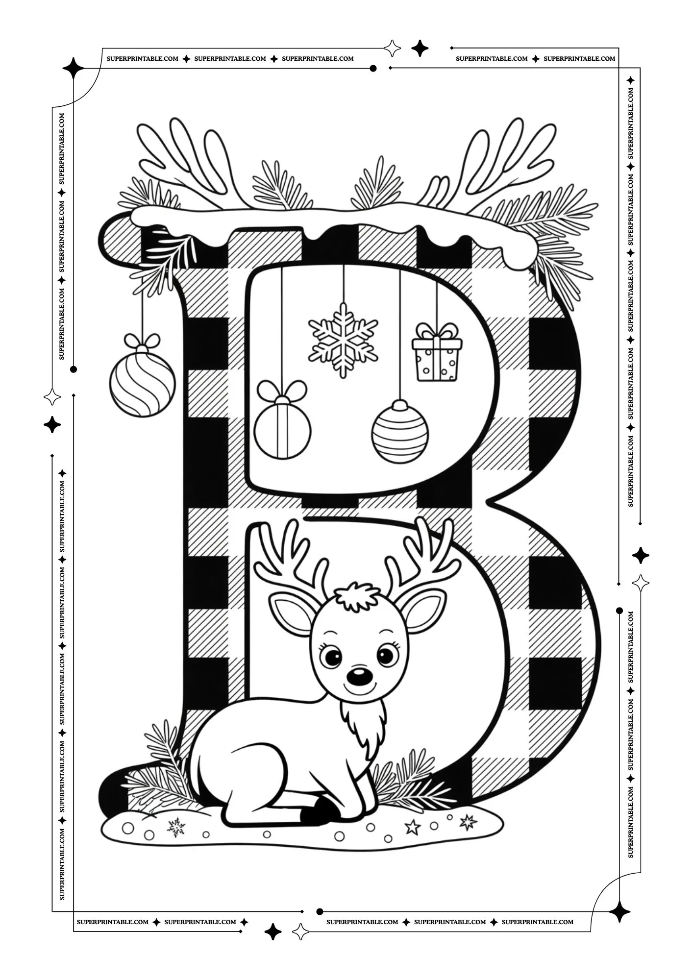 Christmas Pattern Reindeer Alphabet Coloring Pages 2