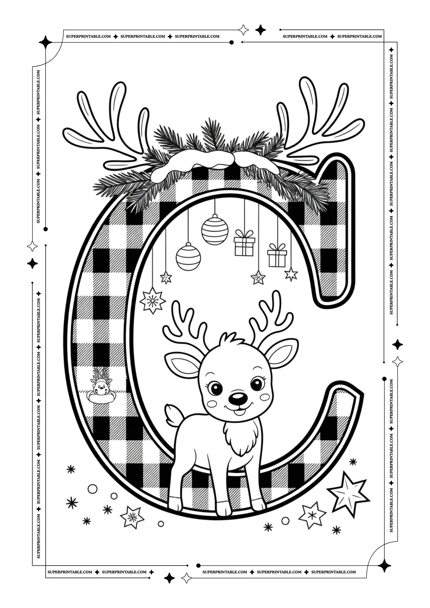 Christmas Pattern Reindeer Alphabet Coloring Pages 3