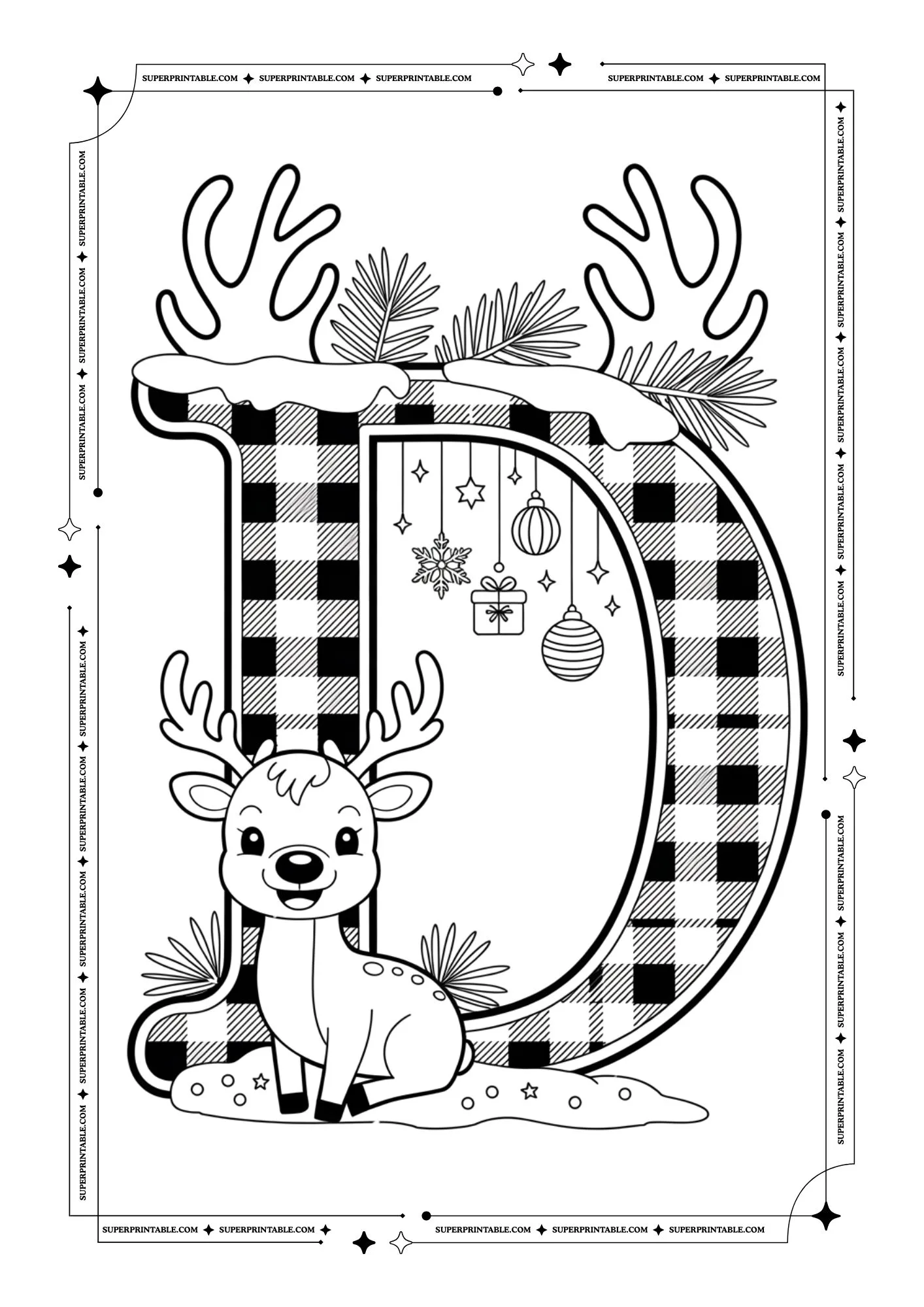 Christmas Pattern Reindeer Alphabet Coloring Pages 4