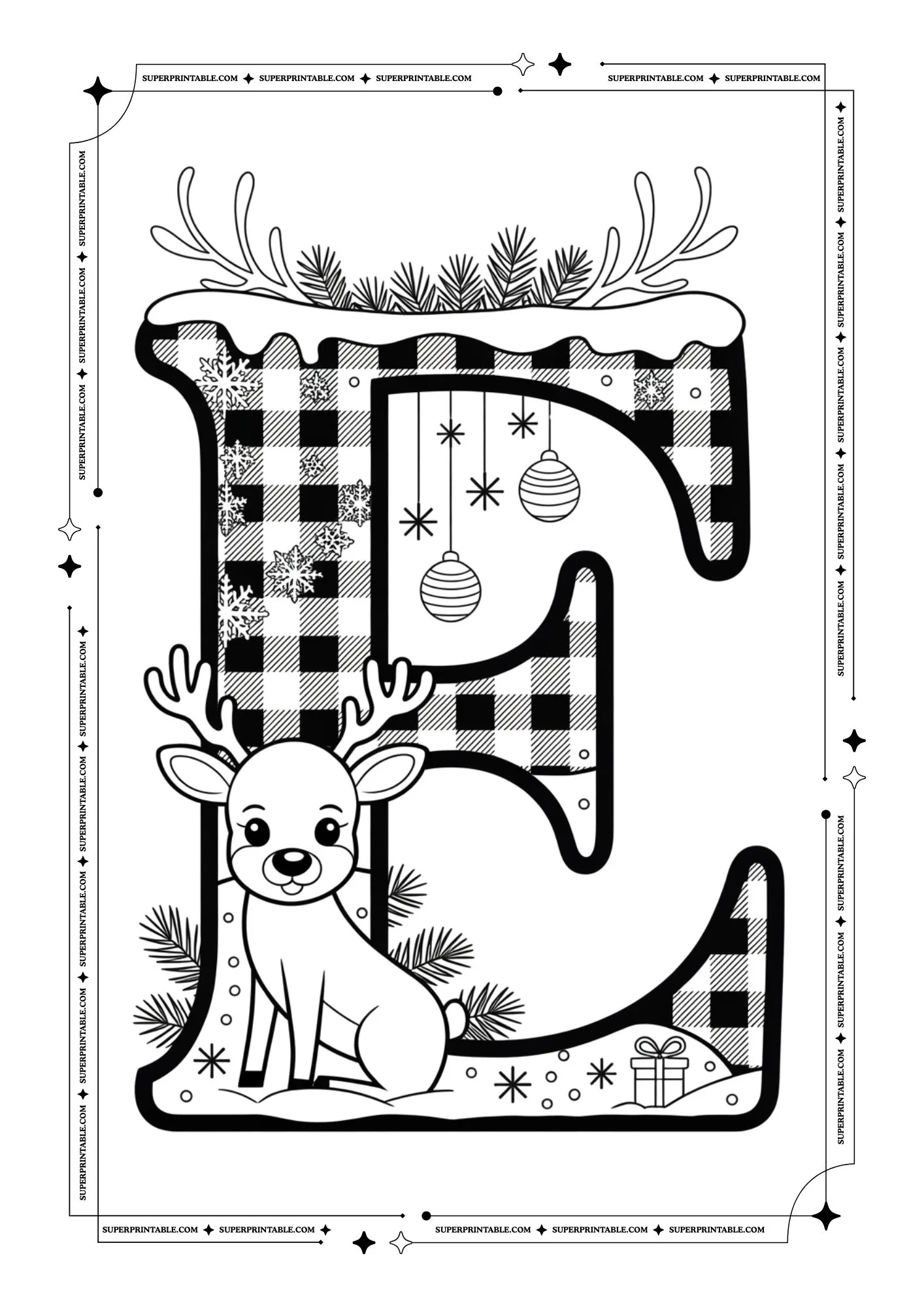 Christmas Pattern Reindeer Alphabet Coloring Pages 5