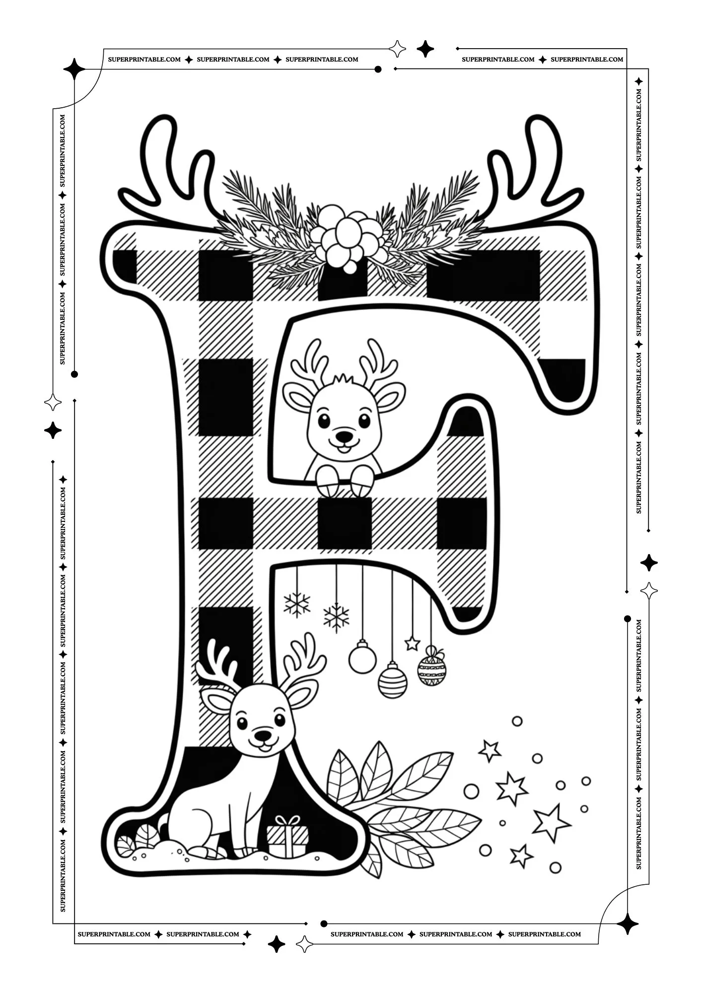 Christmas Pattern Reindeer Alphabet Coloring Pages 6