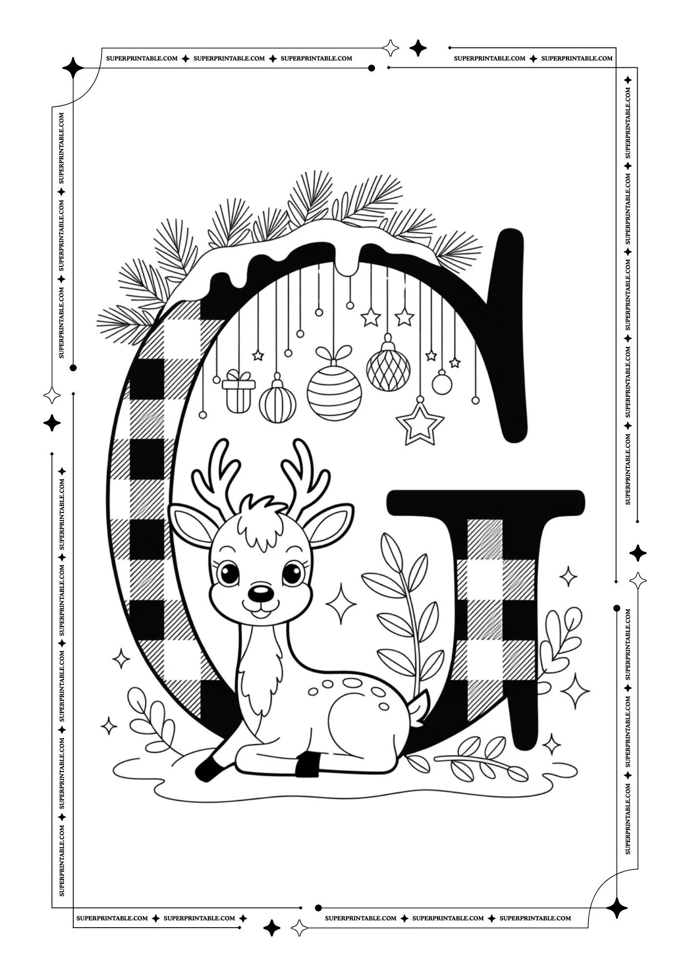 Christmas Pattern Reindeer Alphabet Coloring Pages 7