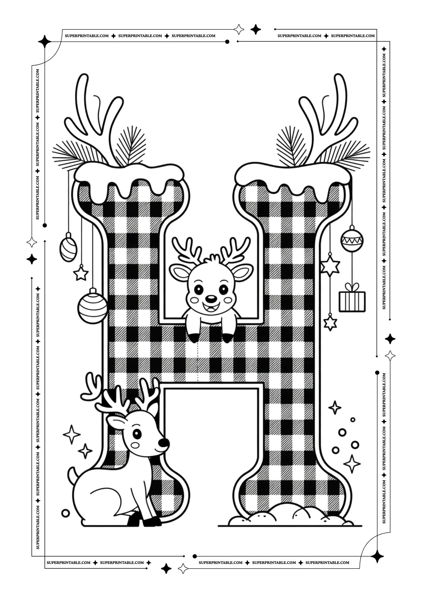 Christmas Pattern Reindeer Alphabet Coloring Pages 8