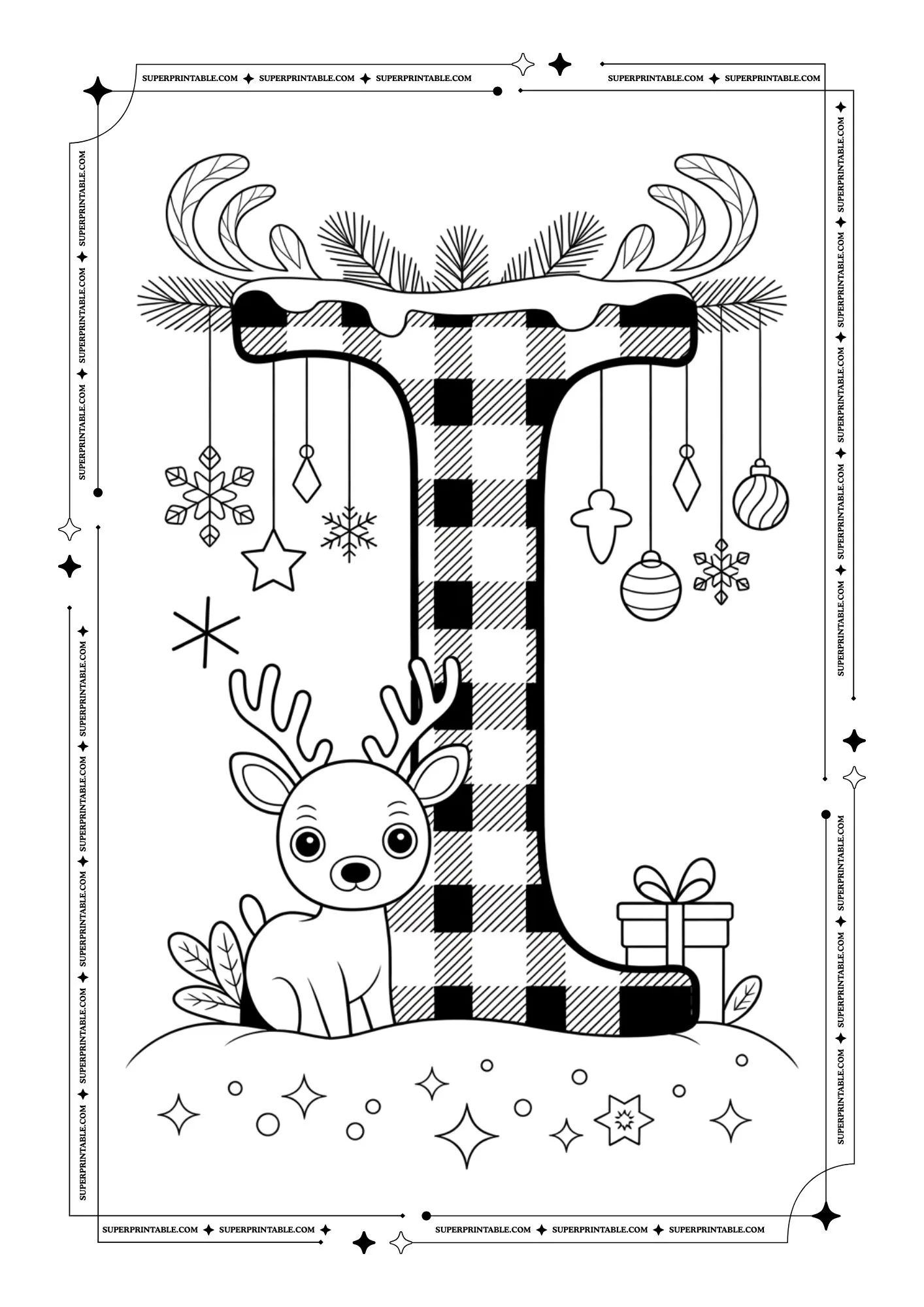Christmas Pattern Reindeer Alphabet Coloring Pages 9