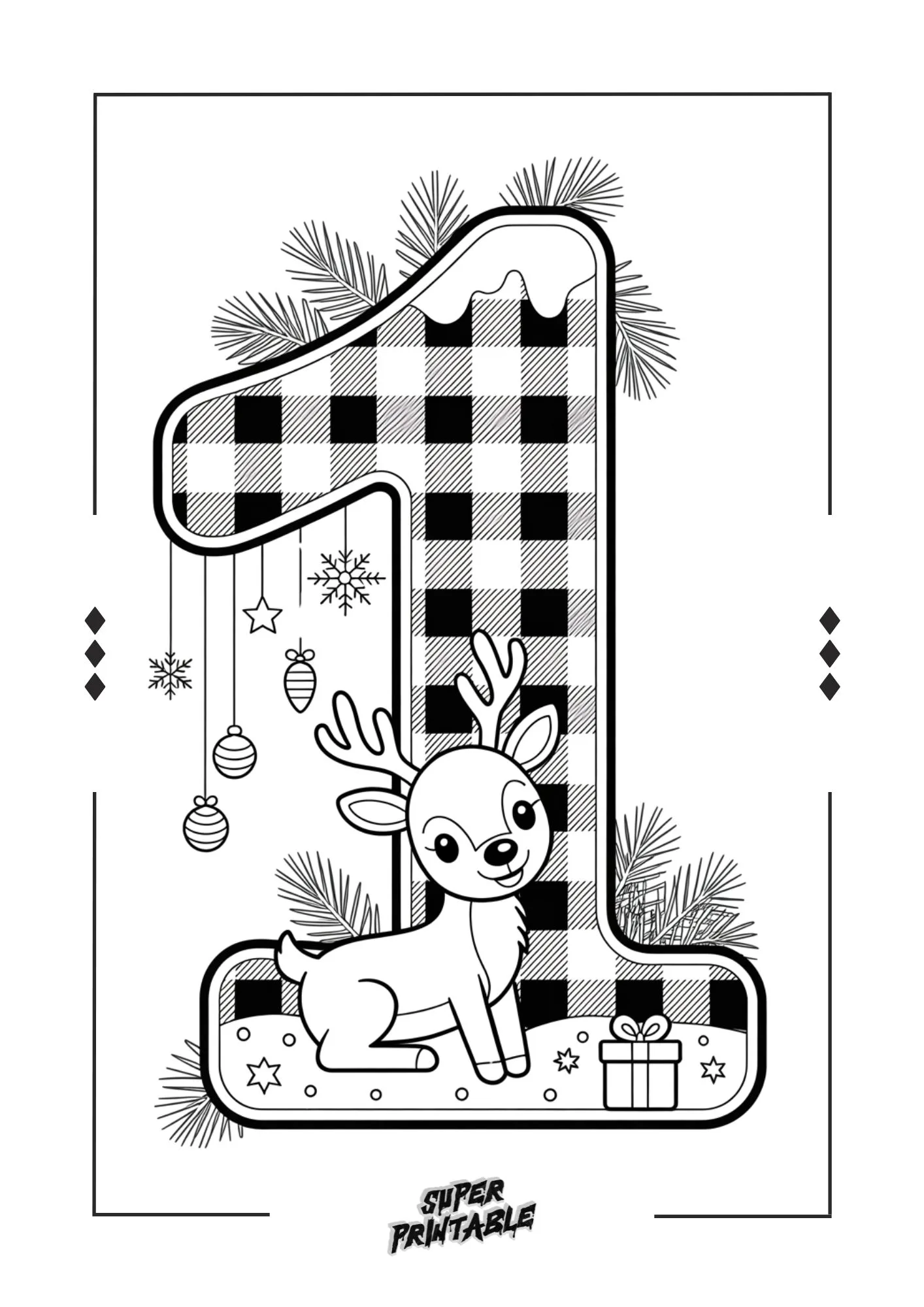 Christmas Pattern Reindeer Number Coloring Pages 2