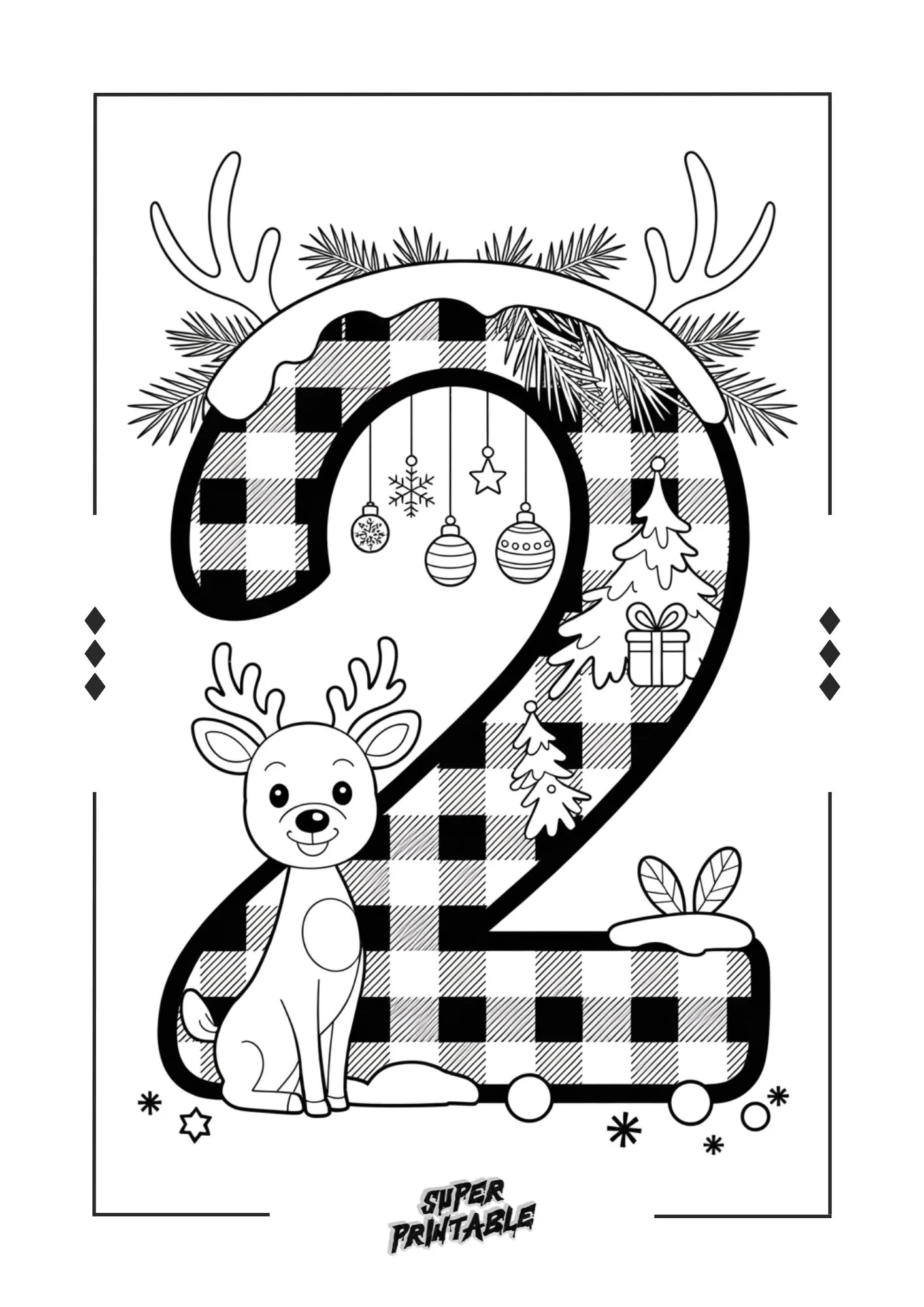 Christmas Pattern Reindeer Number Coloring Pages 3