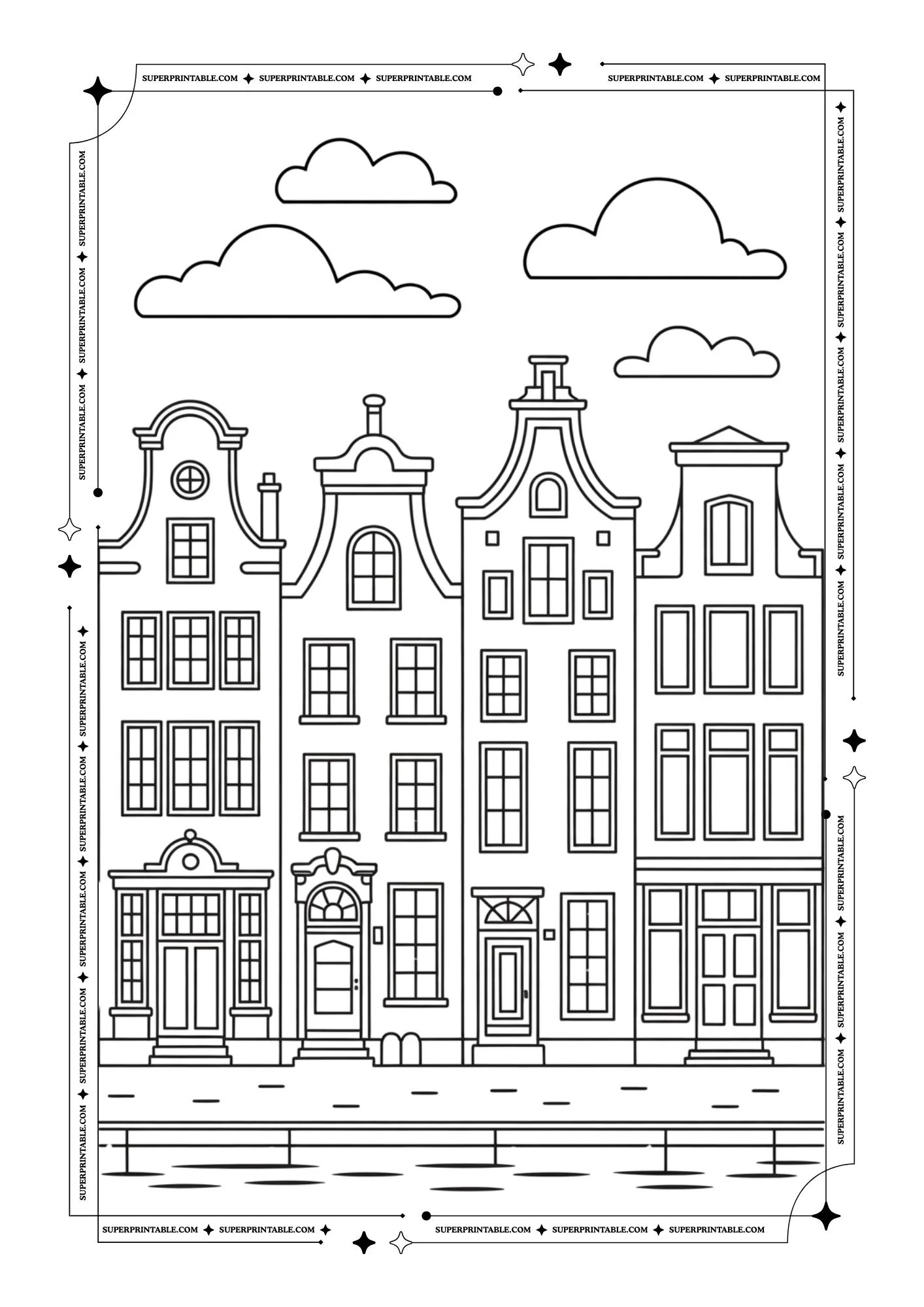 Cozy European Houses Coloring Pages 2