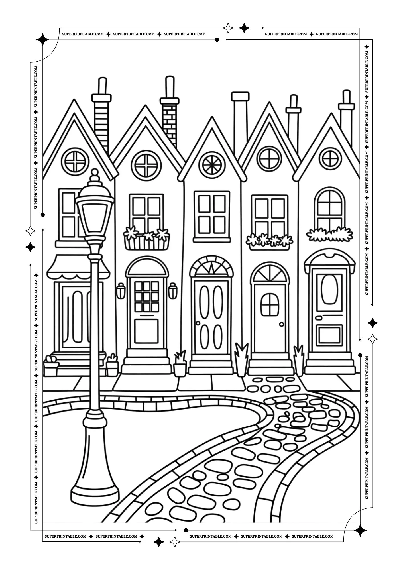 Cozy European Houses Coloring Pages 3