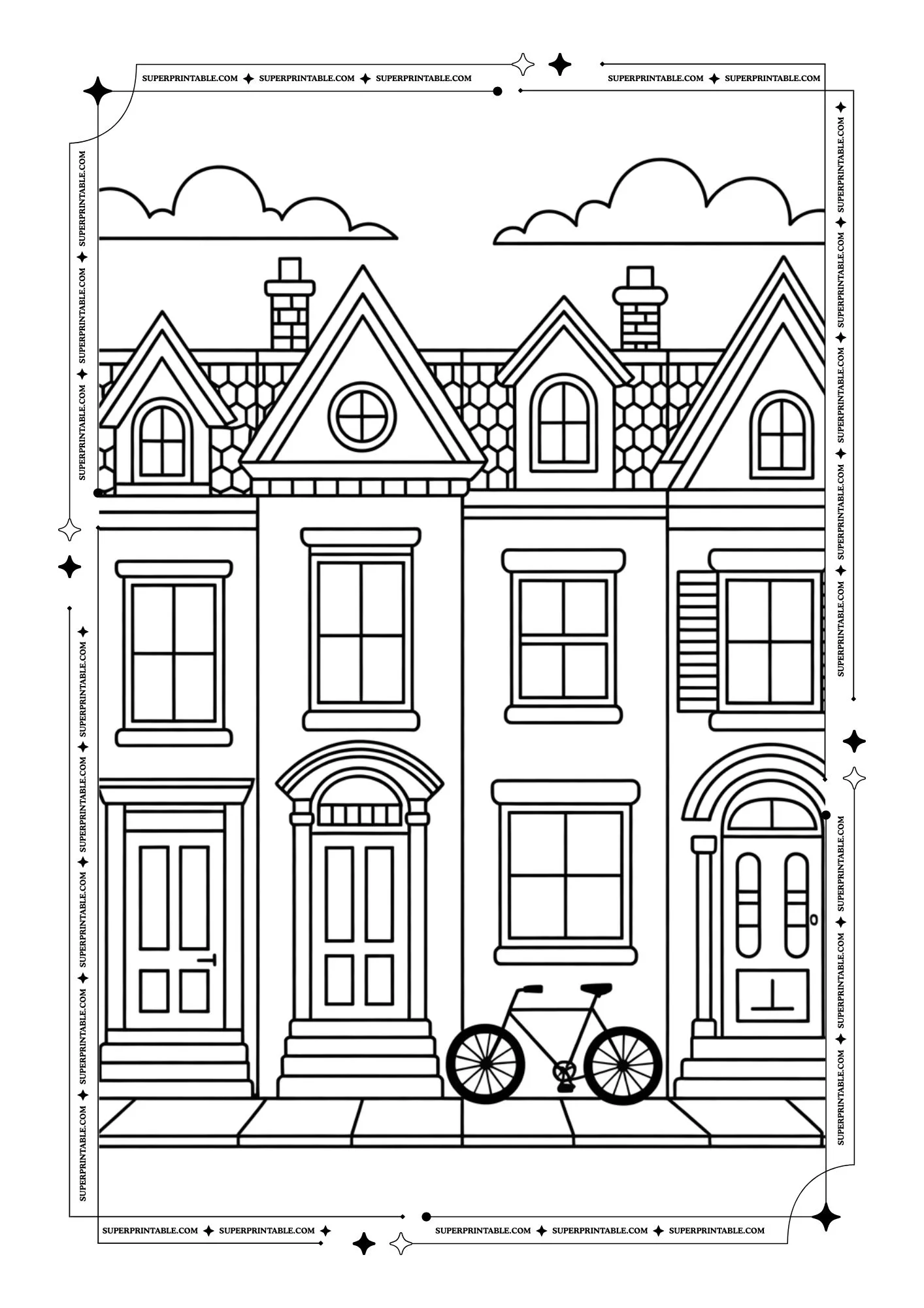 Cozy European Houses Coloring Pages 4