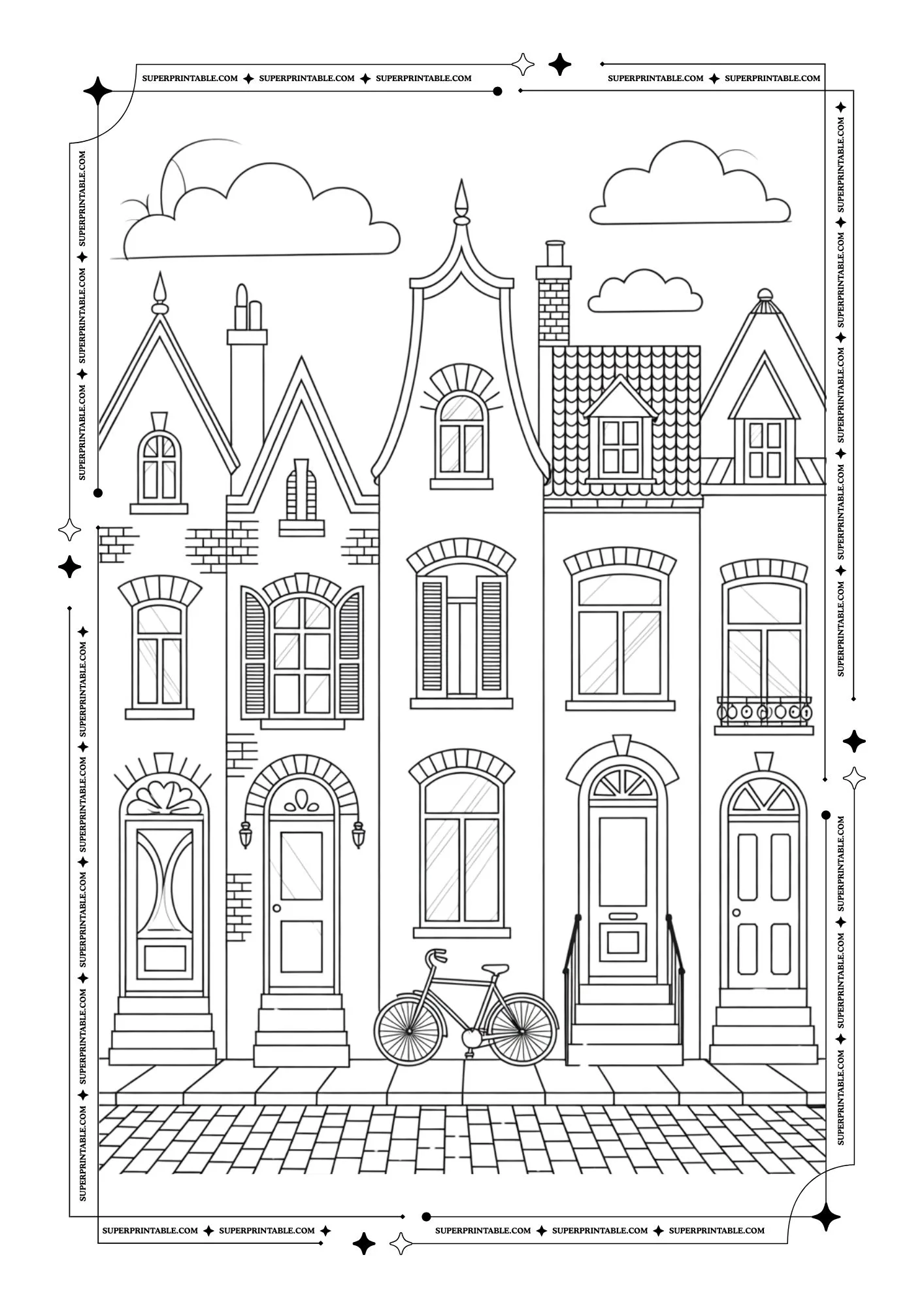 Cozy European Houses Coloring Pages 5