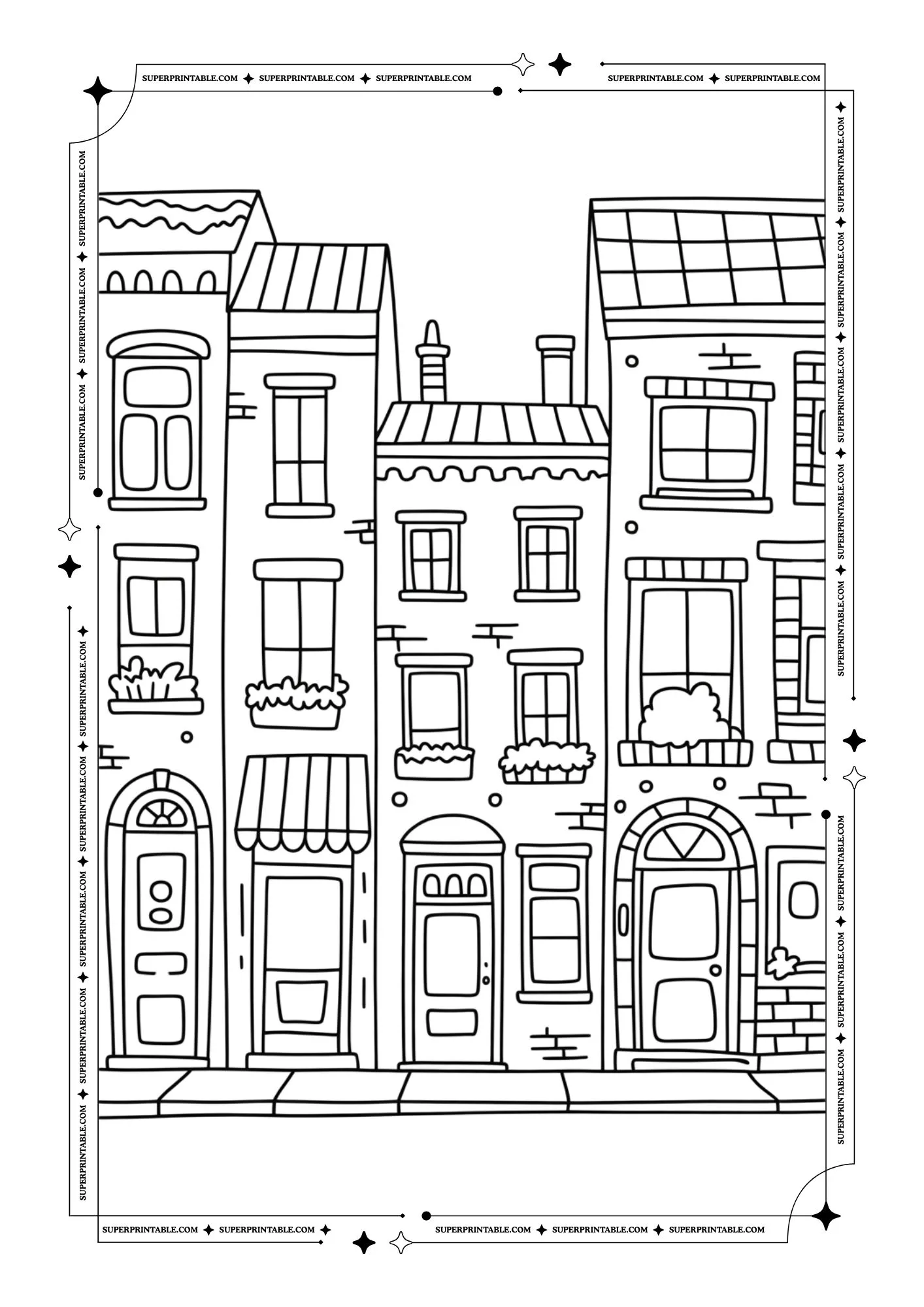 Cozy European Houses Coloring Pages 6