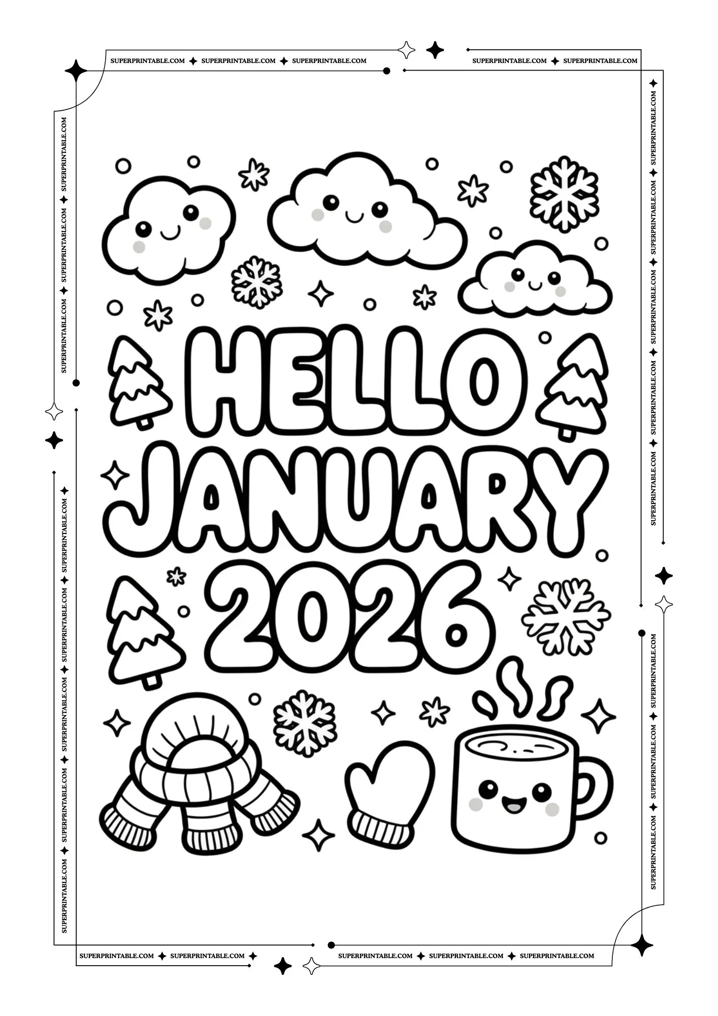 Hello January to December 2026 Coloring Pages 1