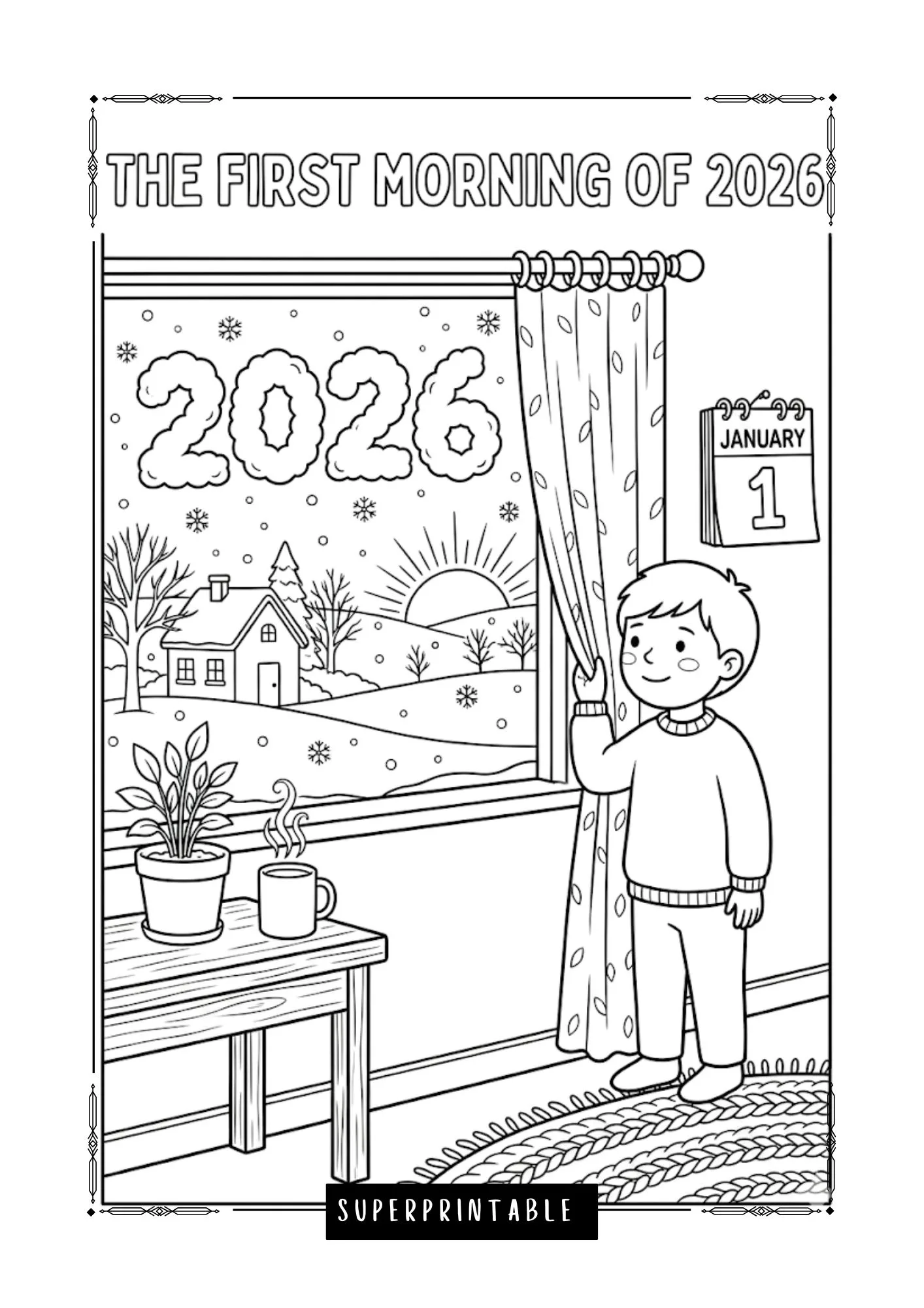 Hello New Year 2026 Cozy Coloring Pages 2