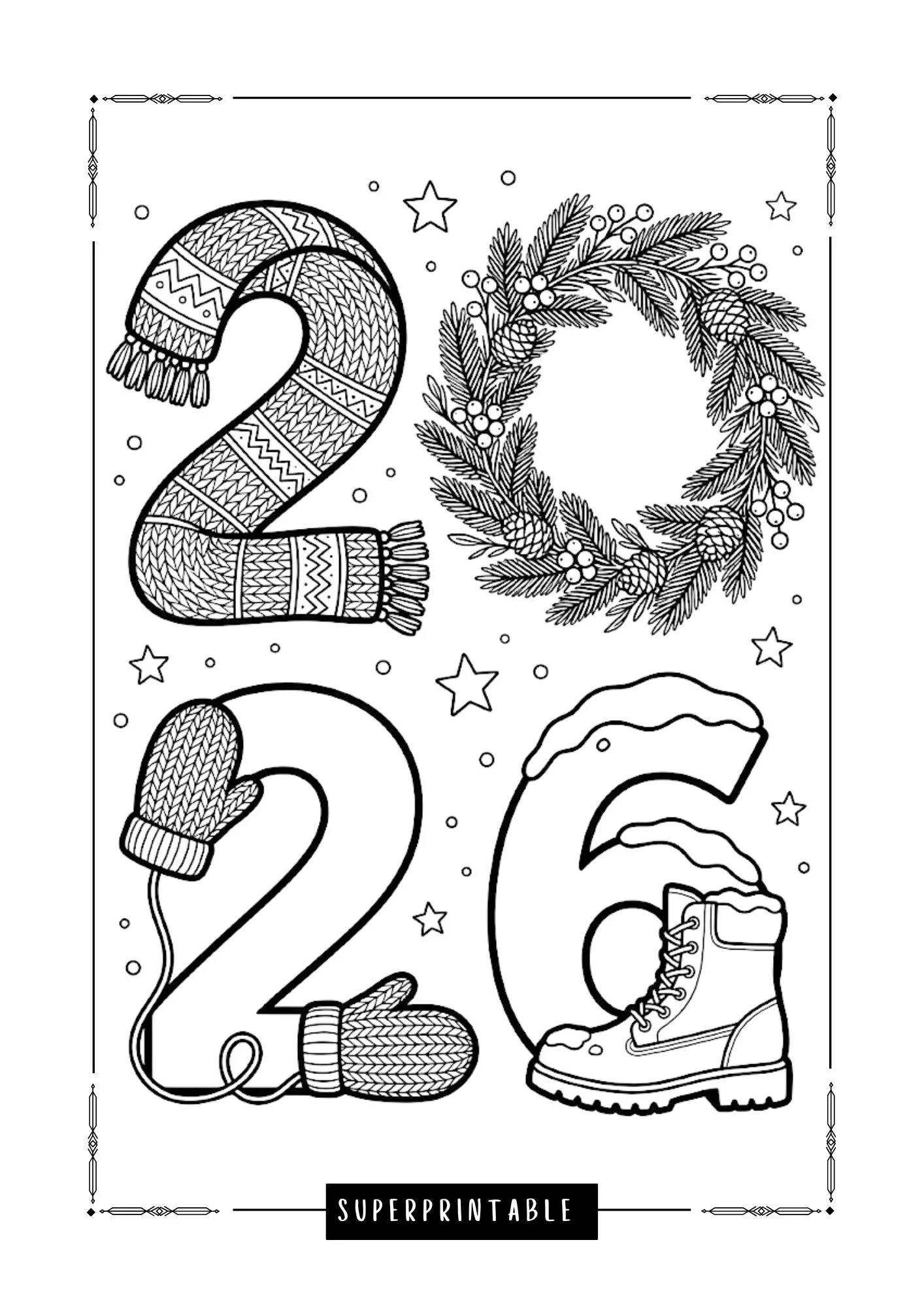 Hello New Year 2026 Cozy Coloring Pages 3