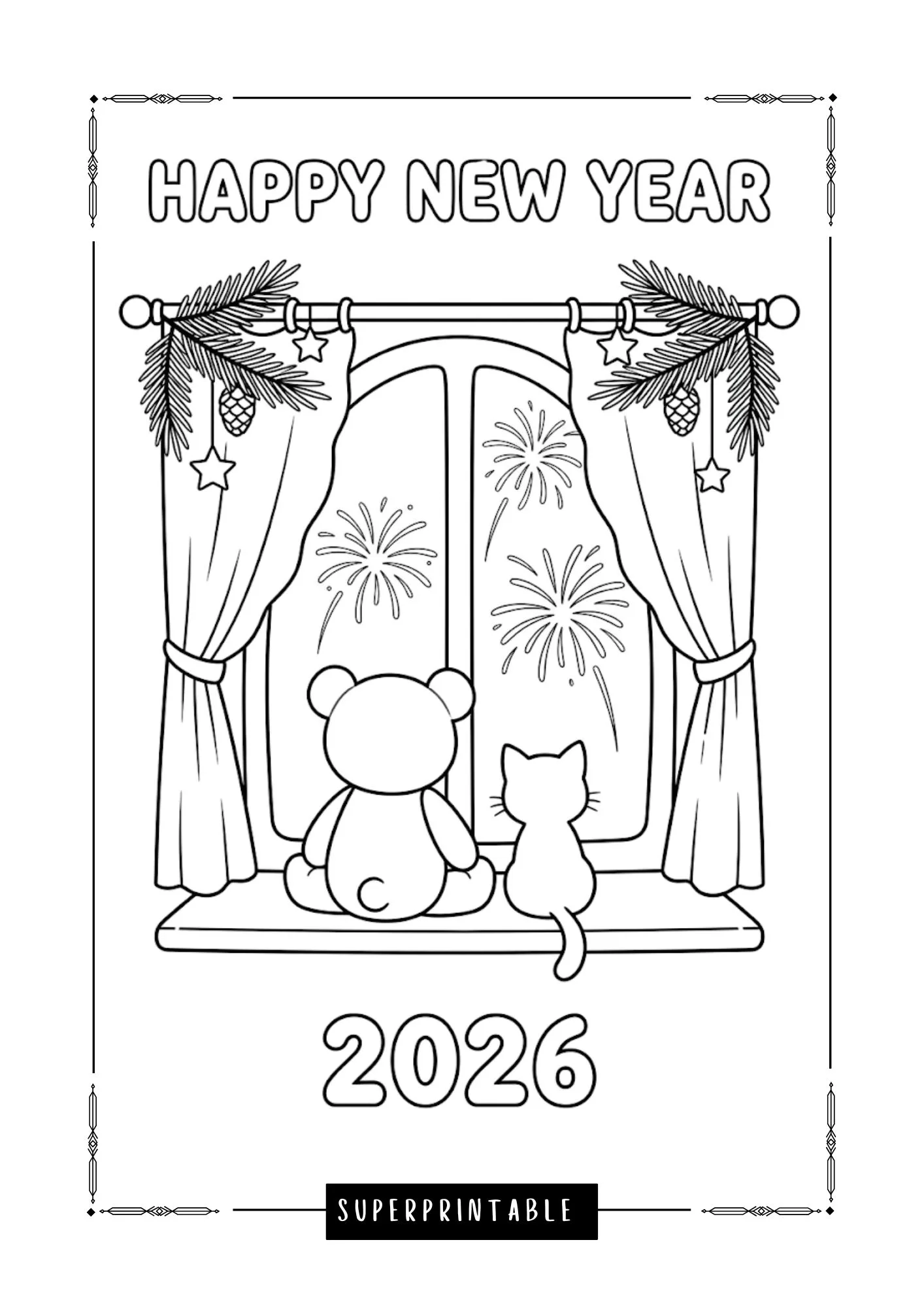Hello New Year 2026 Cozy Coloring Pages 4