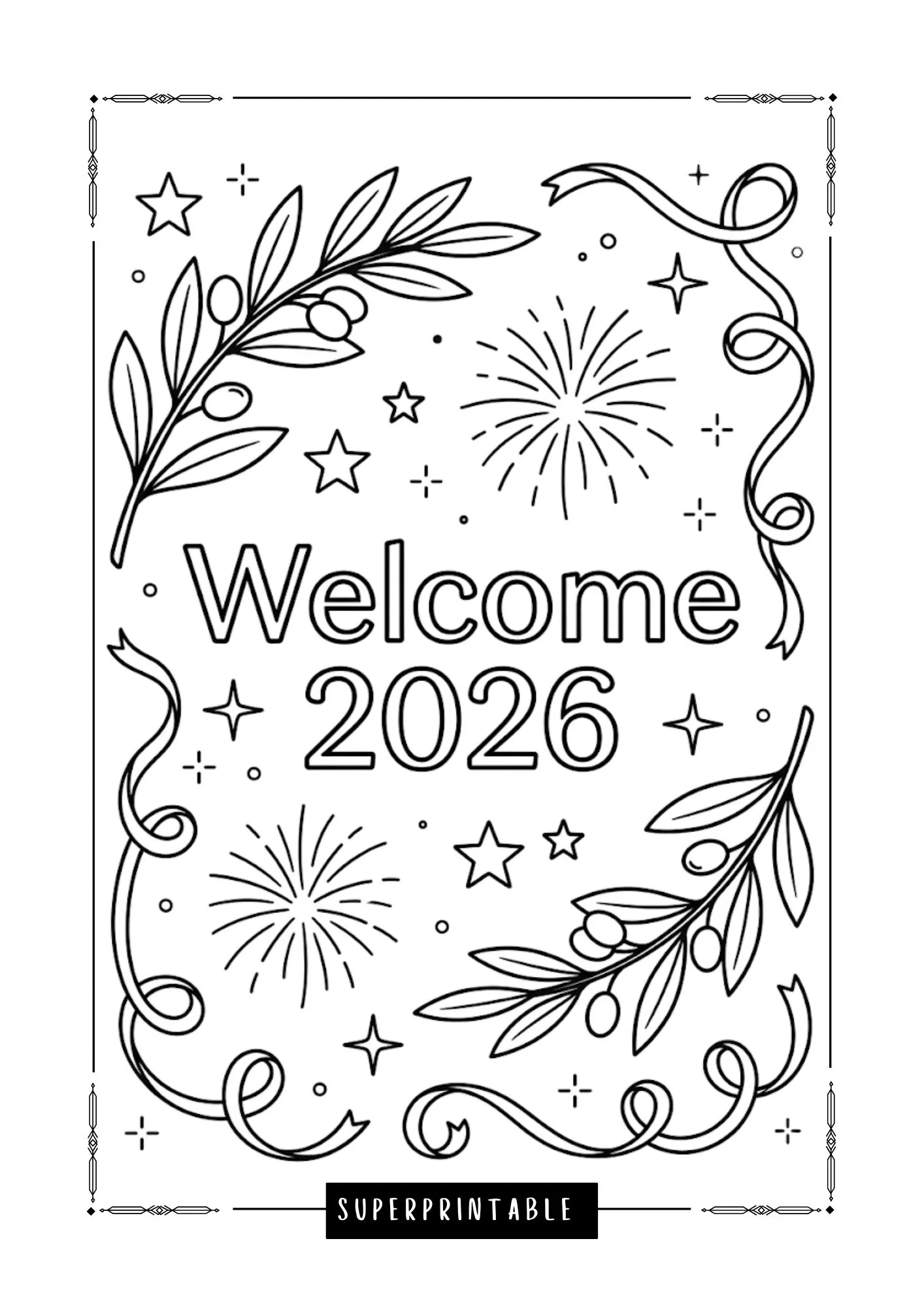 Hello New Year 2026 Cozy Coloring Pages 5
