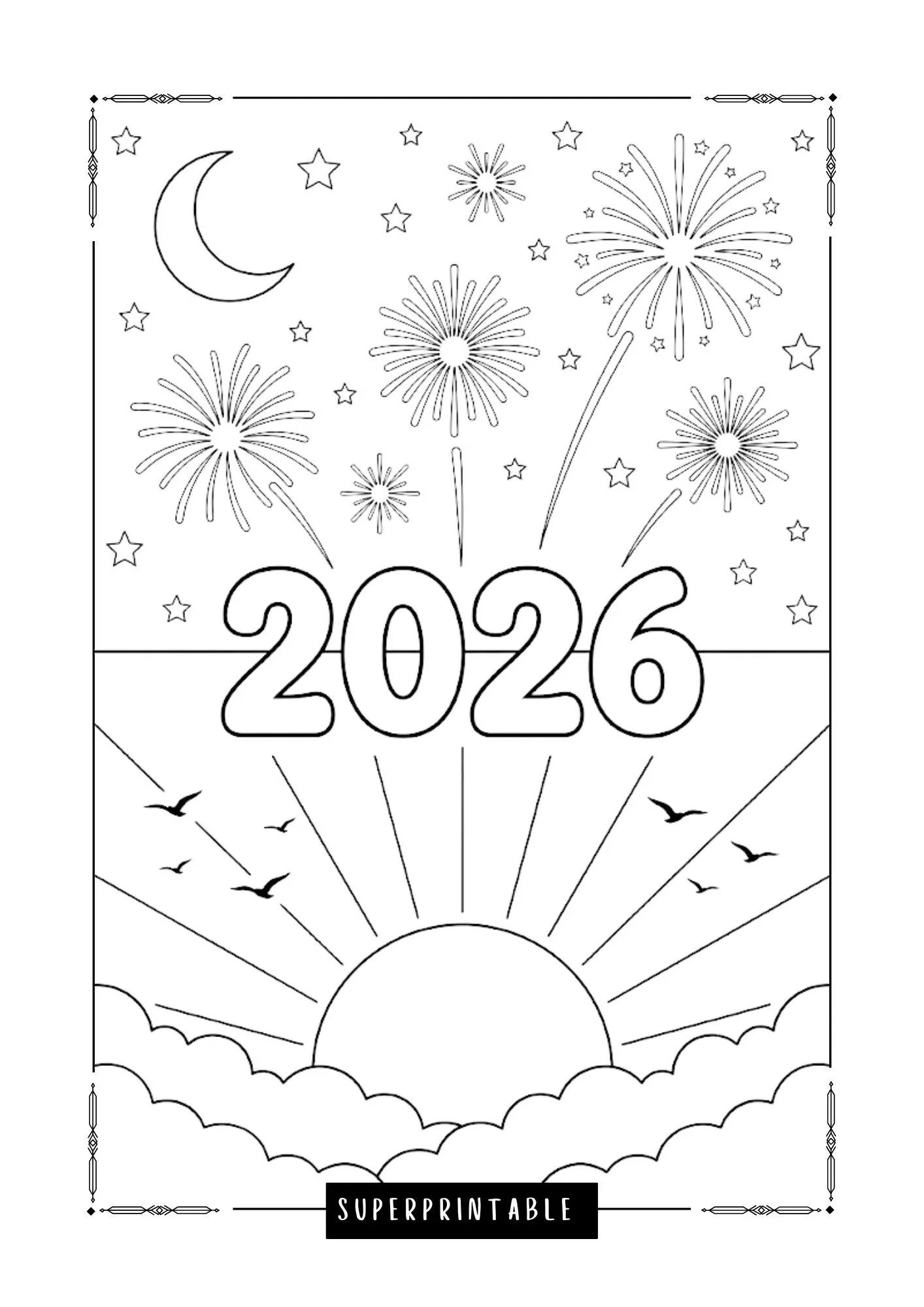 Hello New Year 2026 Cozy Coloring Pages 7