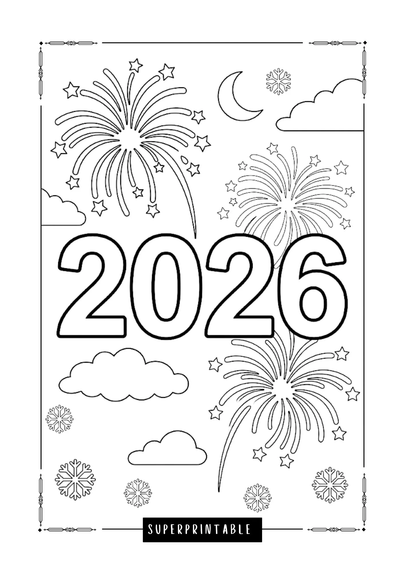 Hello New Year 2026 Cozy Coloring Pages 8