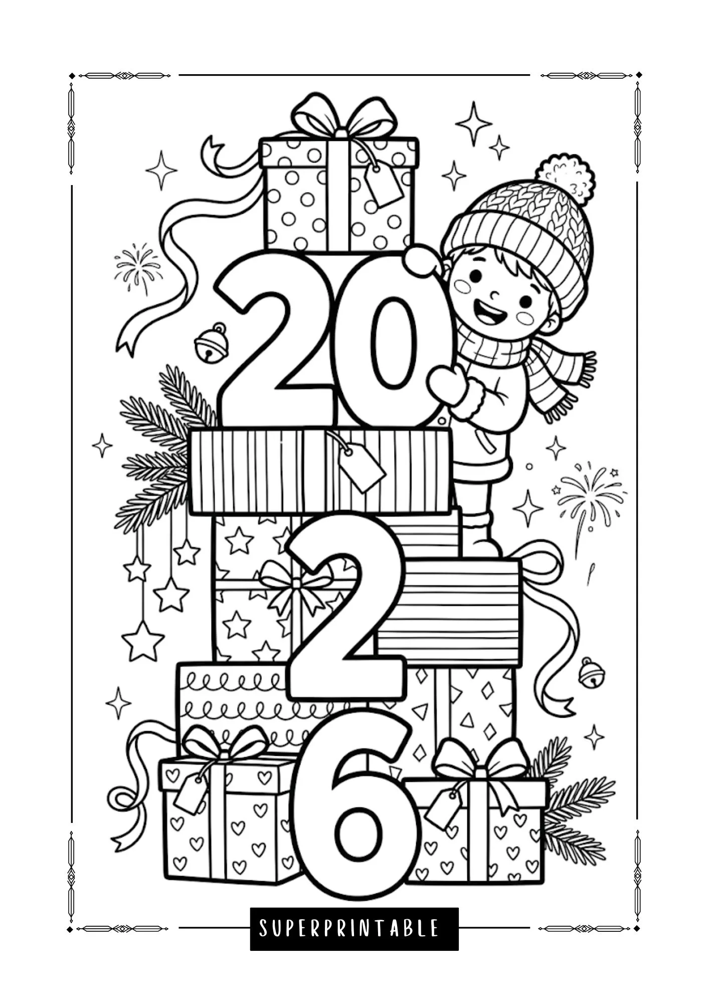 Hello New Year 2026 Cozy Coloring Pages 9