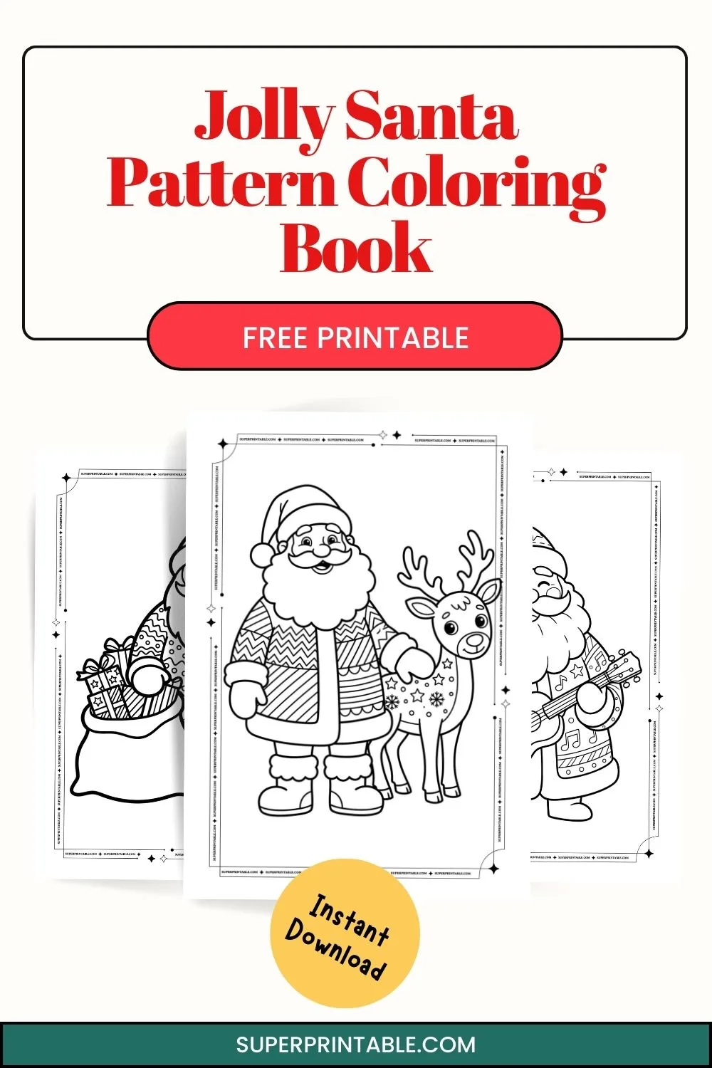 Jolly Santa Pattern Coloring Book Pinterest Image