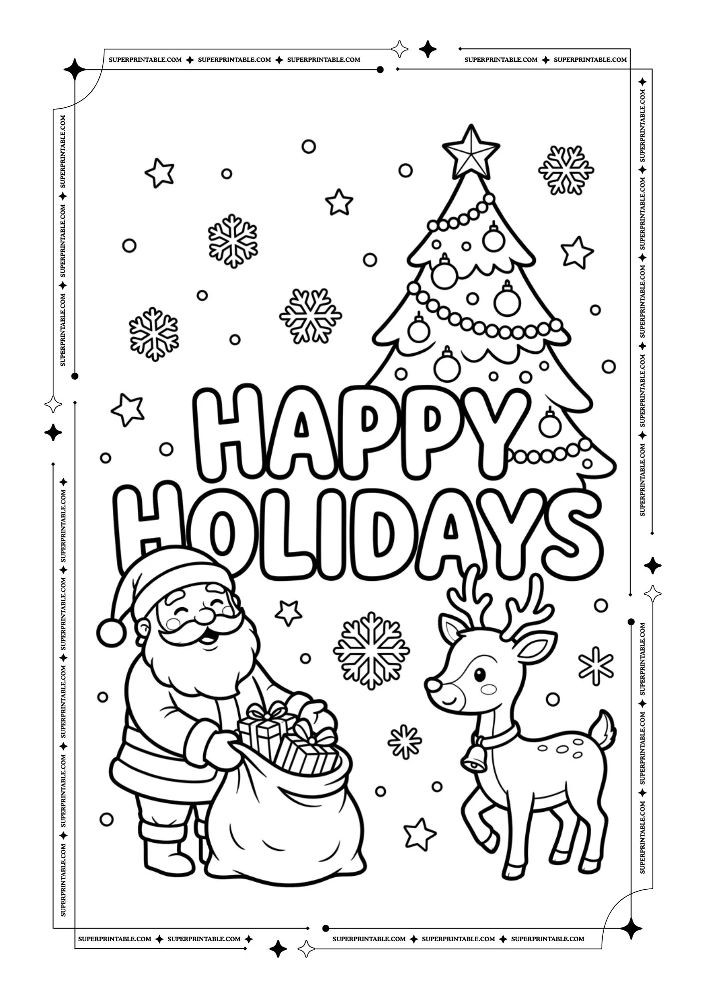 Magical Happy Holidays Word Coloring Pages 1