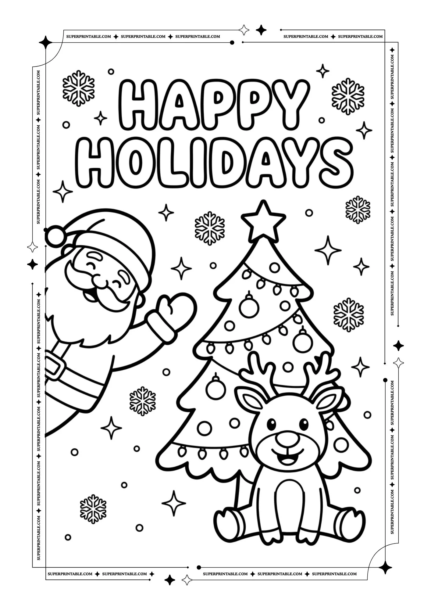 Magical Happy Holidays Word Coloring Pages 2