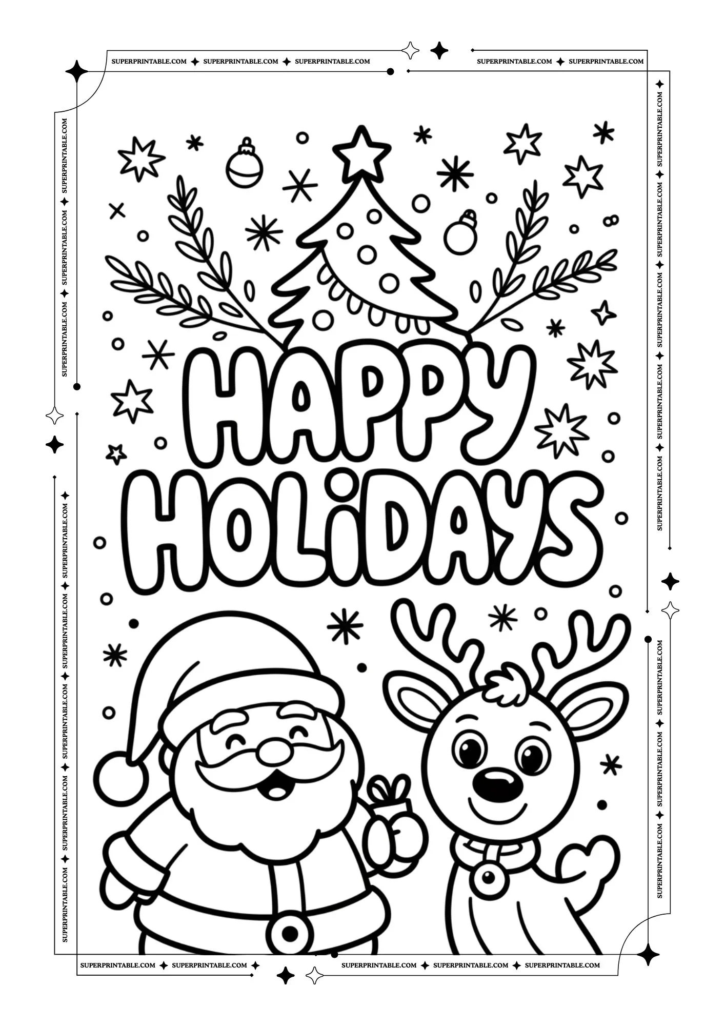 Magical Happy Holidays Word Coloring Pages 6