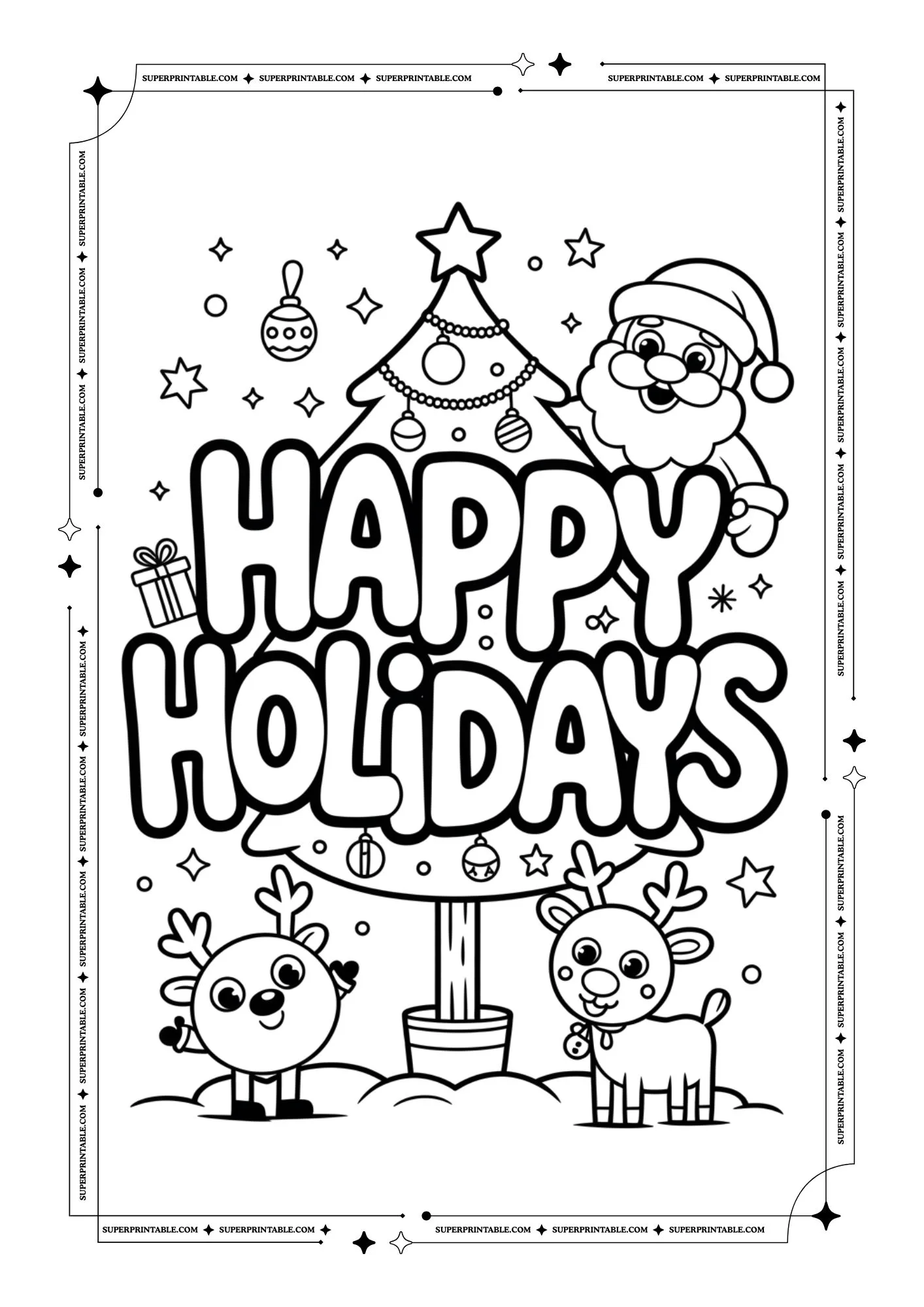 Magical Happy Holidays Word Coloring Pages 7