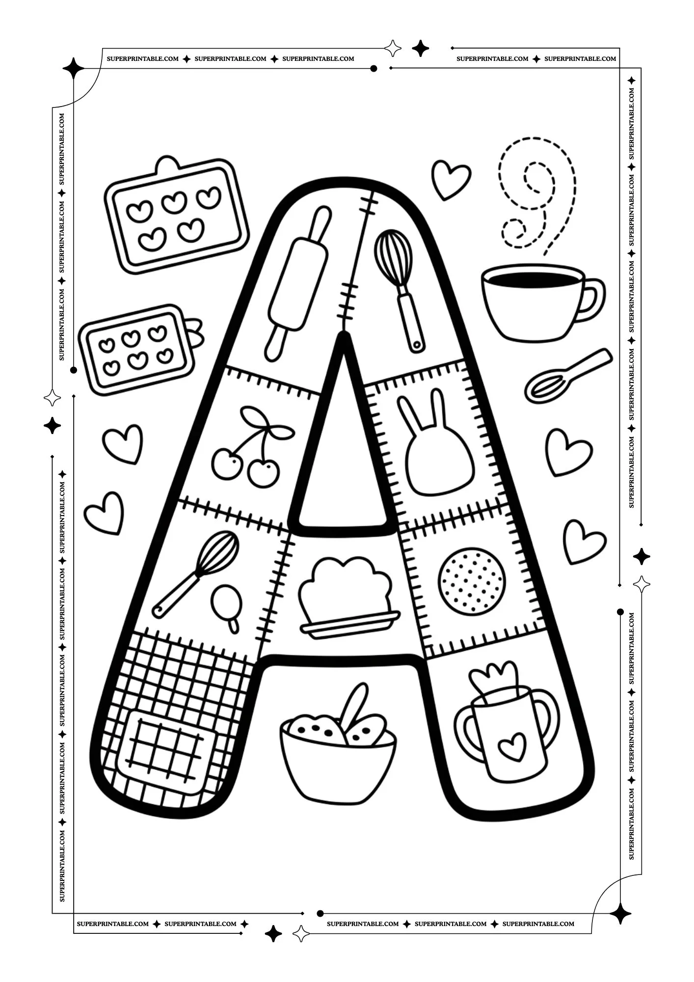 Mom’s Kitchen Patchwork Alphabet Coloring Pages 1