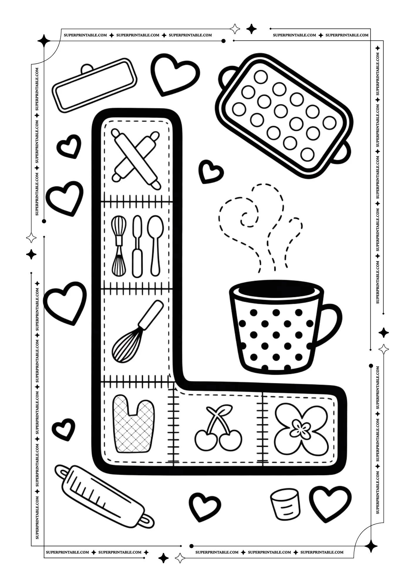 Mom’s Kitchen Patchwork Alphabet Coloring Pages 12