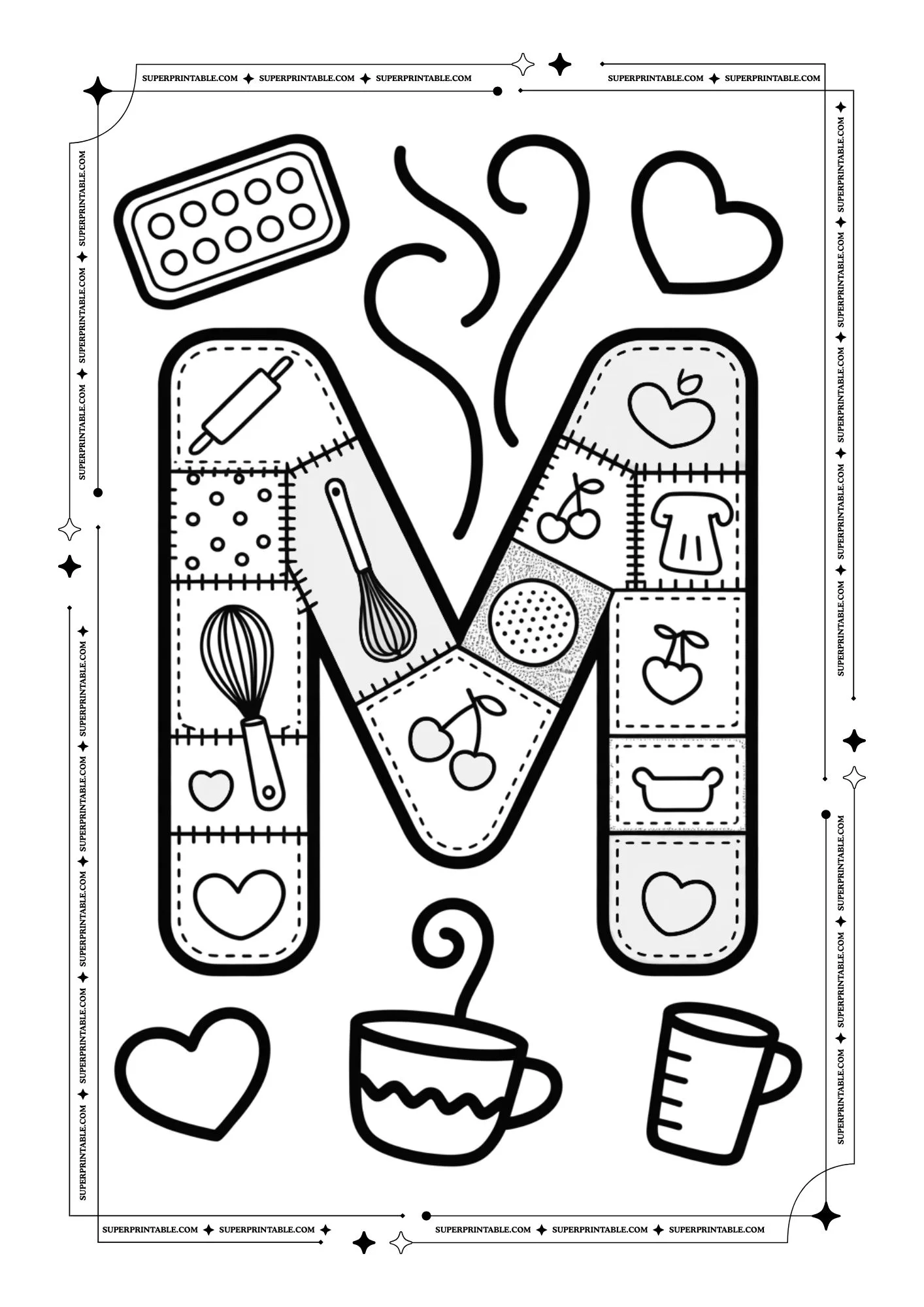 Mom’s Kitchen Patchwork Alphabet Coloring Pages 13