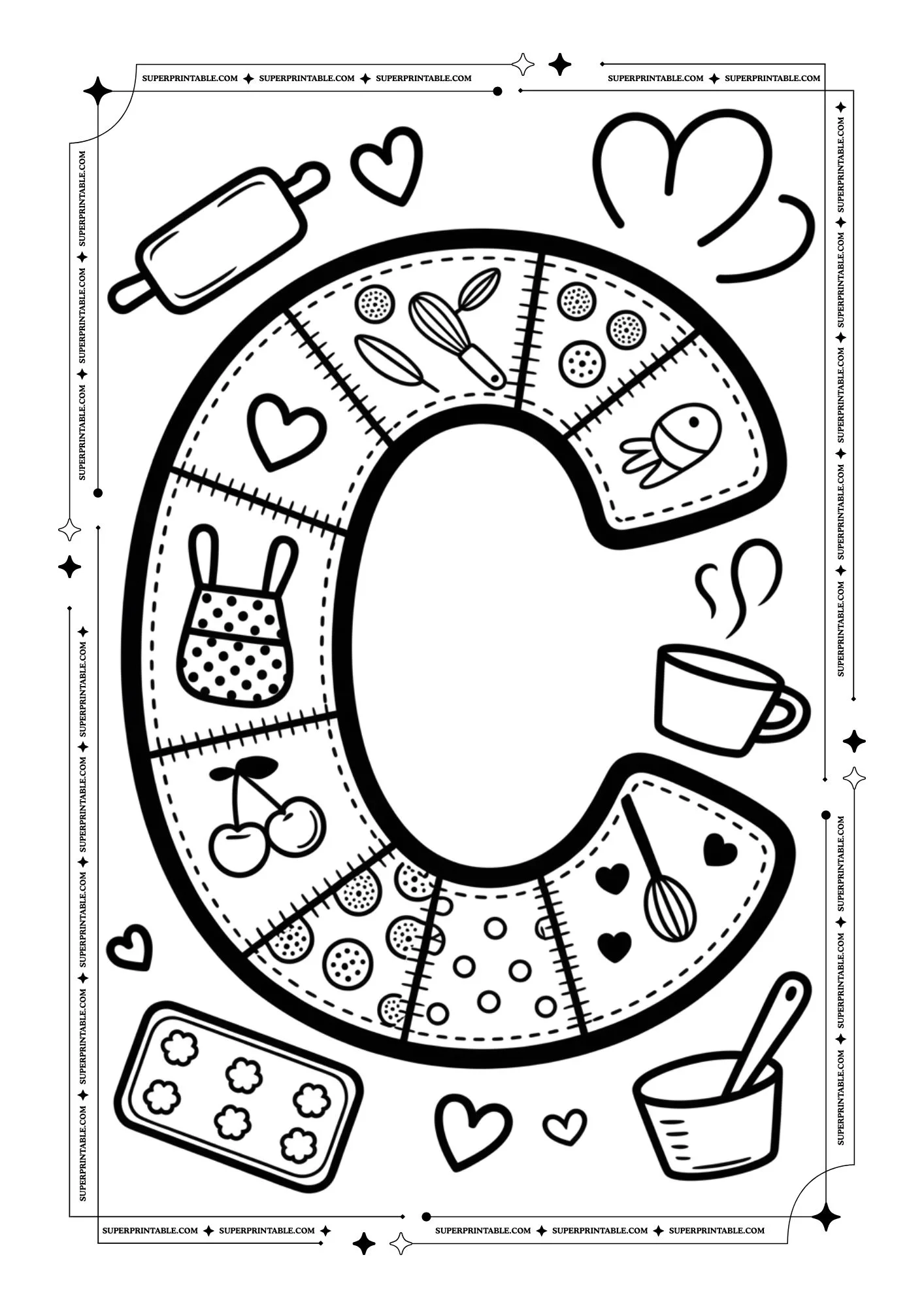 Mom’s Kitchen Patchwork Alphabet Coloring Pages 3