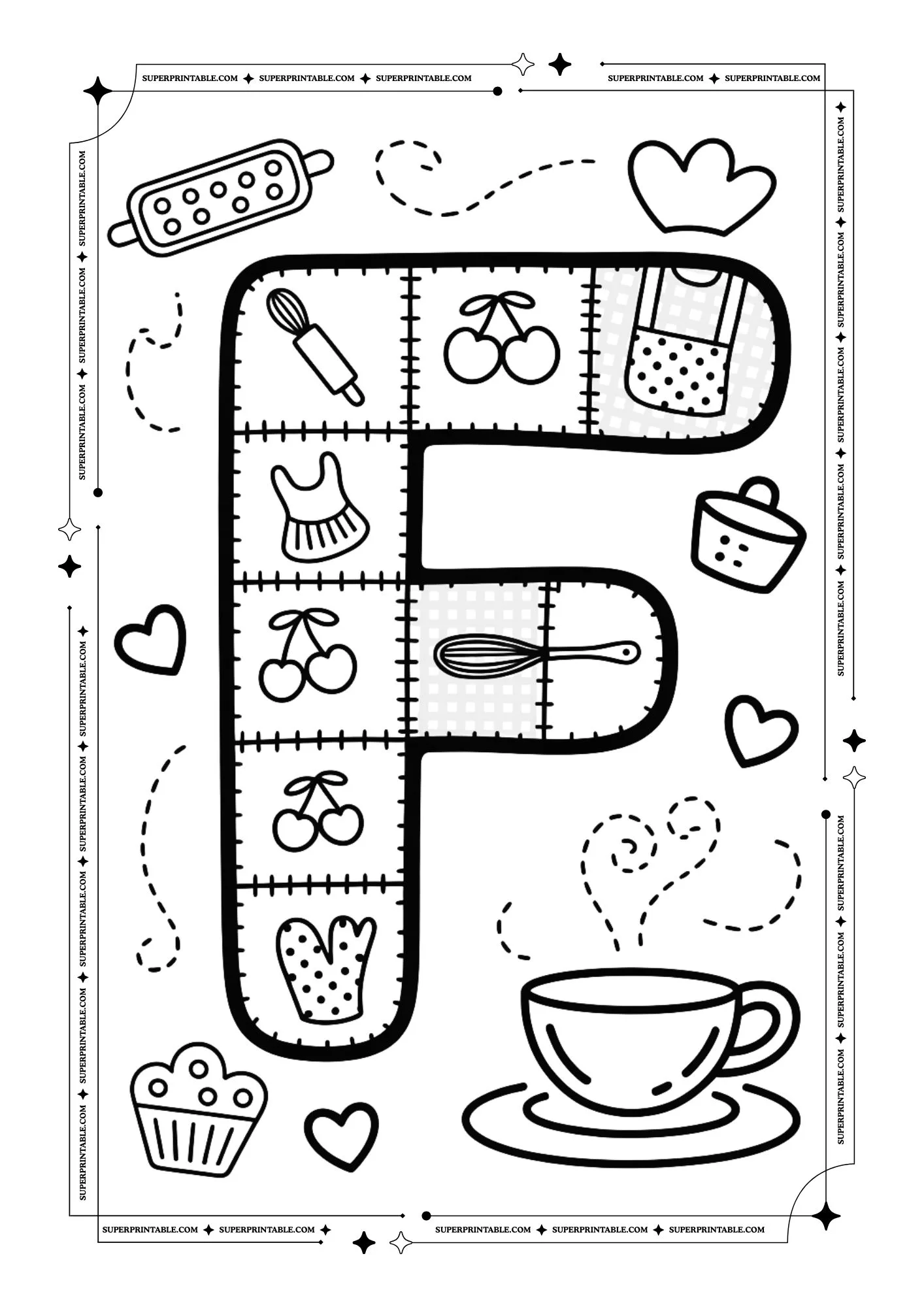 Mom’s Kitchen Patchwork Alphabet Coloring Pages 6