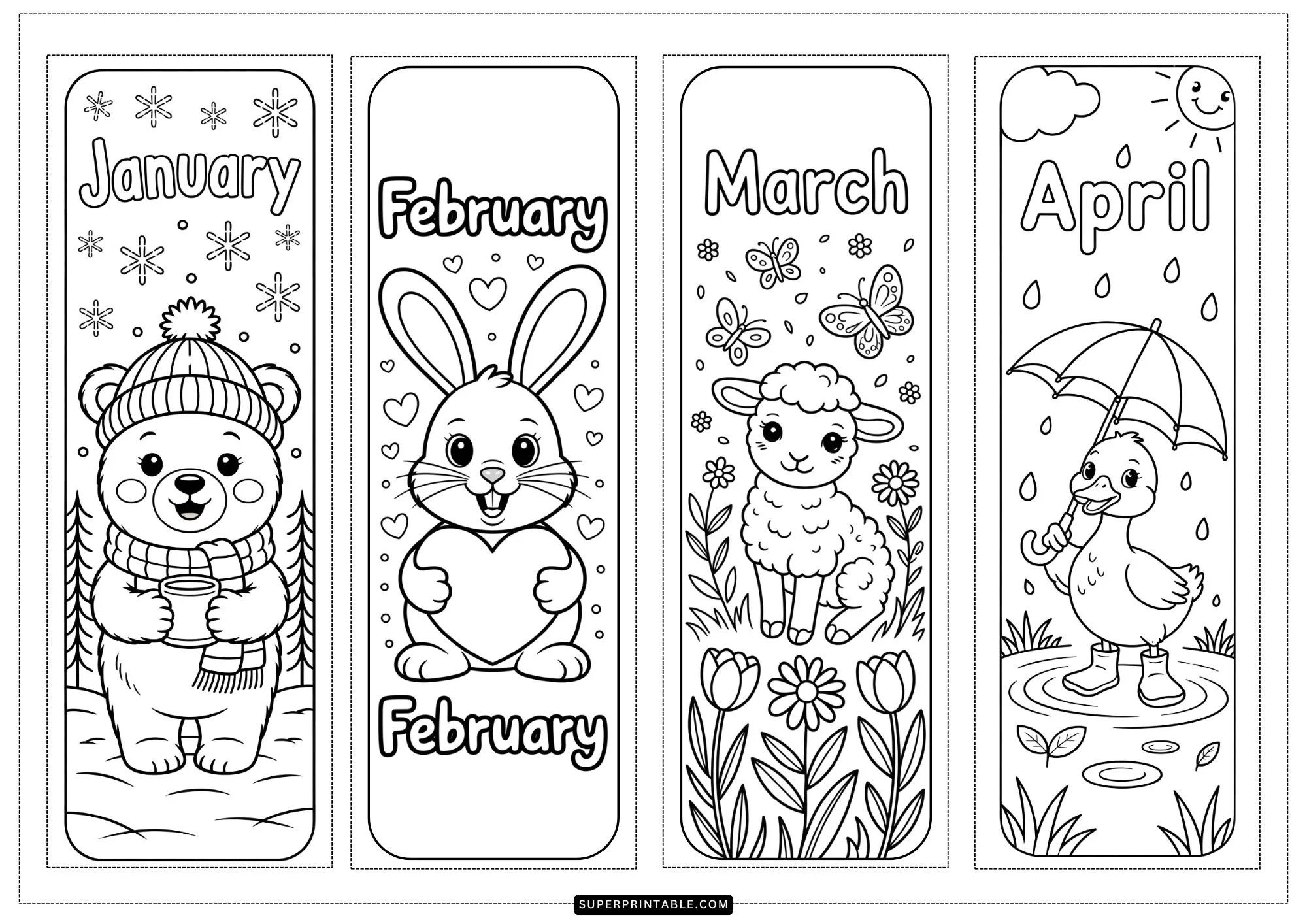 Months of The Year Coloring Bookmarks 1