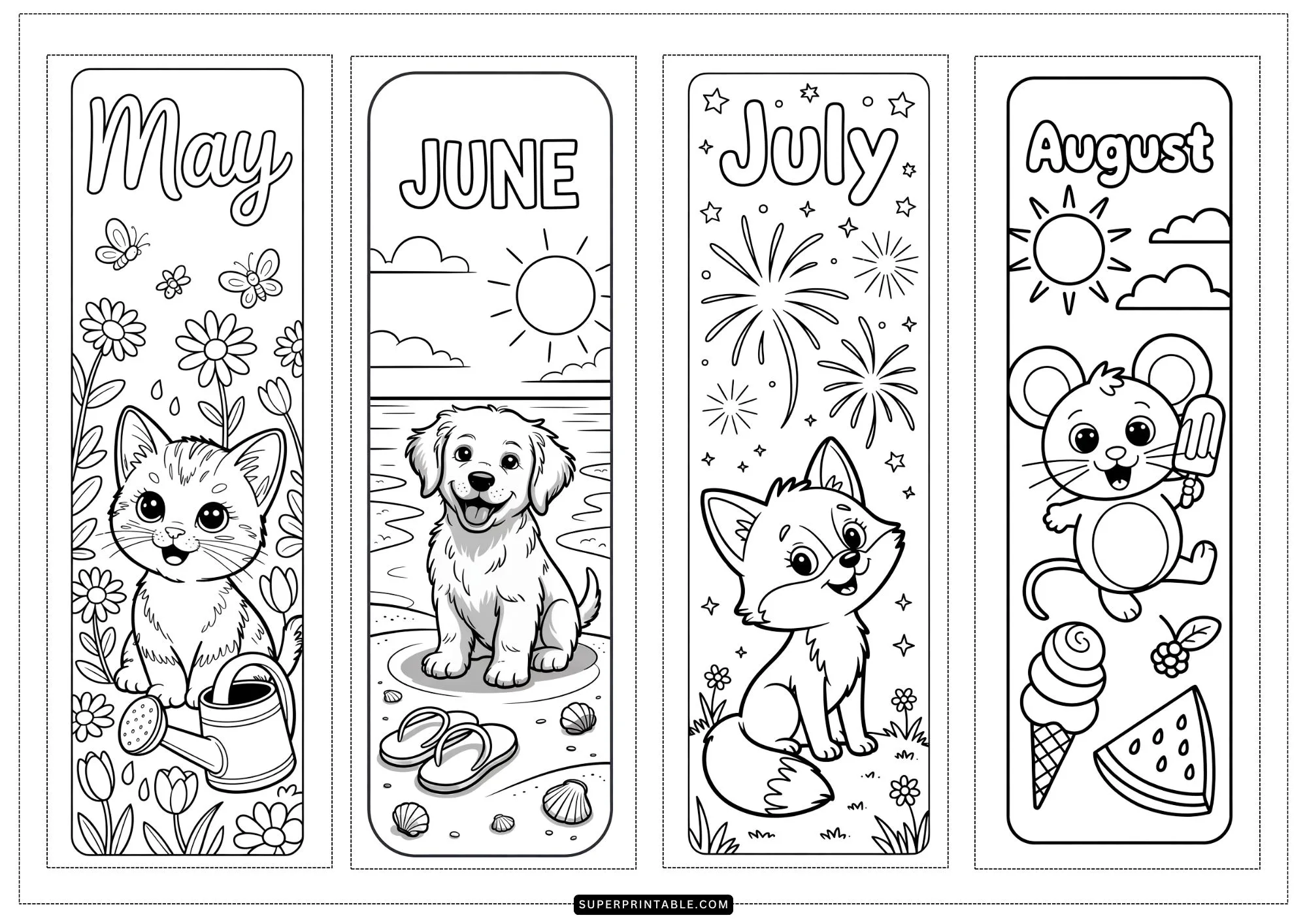 Months of The Year Coloring Bookmarks 2