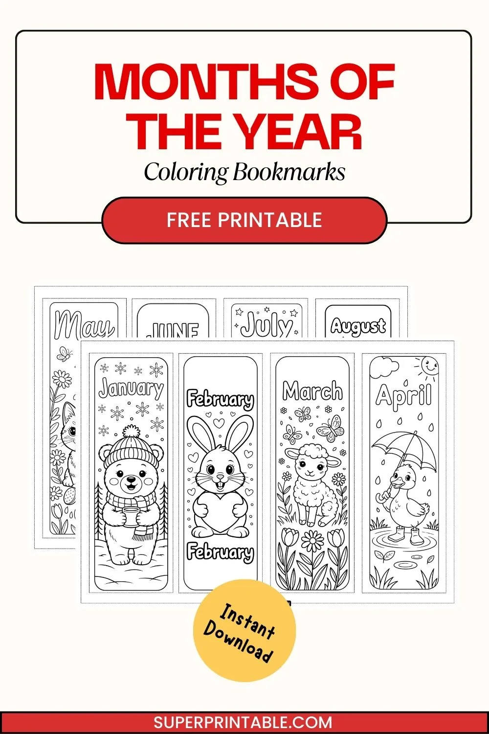 Months of The Year Coloring Bookmarks Pinterest Image