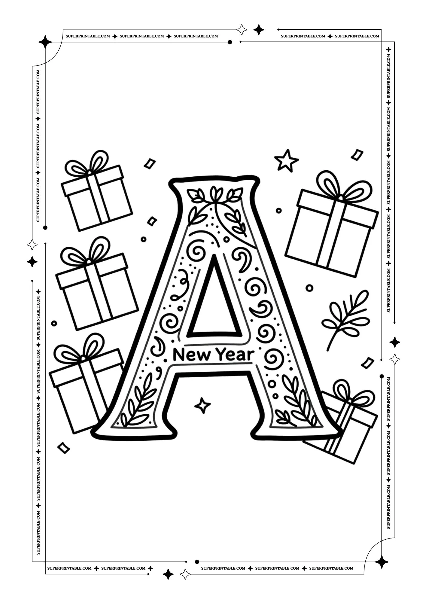 New Year Alphabets Coloring Pages 1
