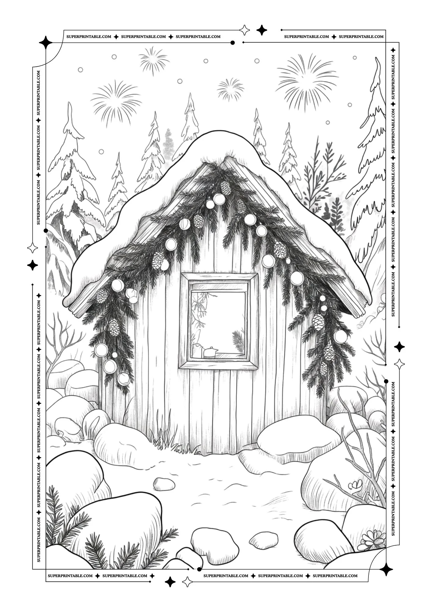 New Year From The Cabin in The Wood Coloring Sheets 1