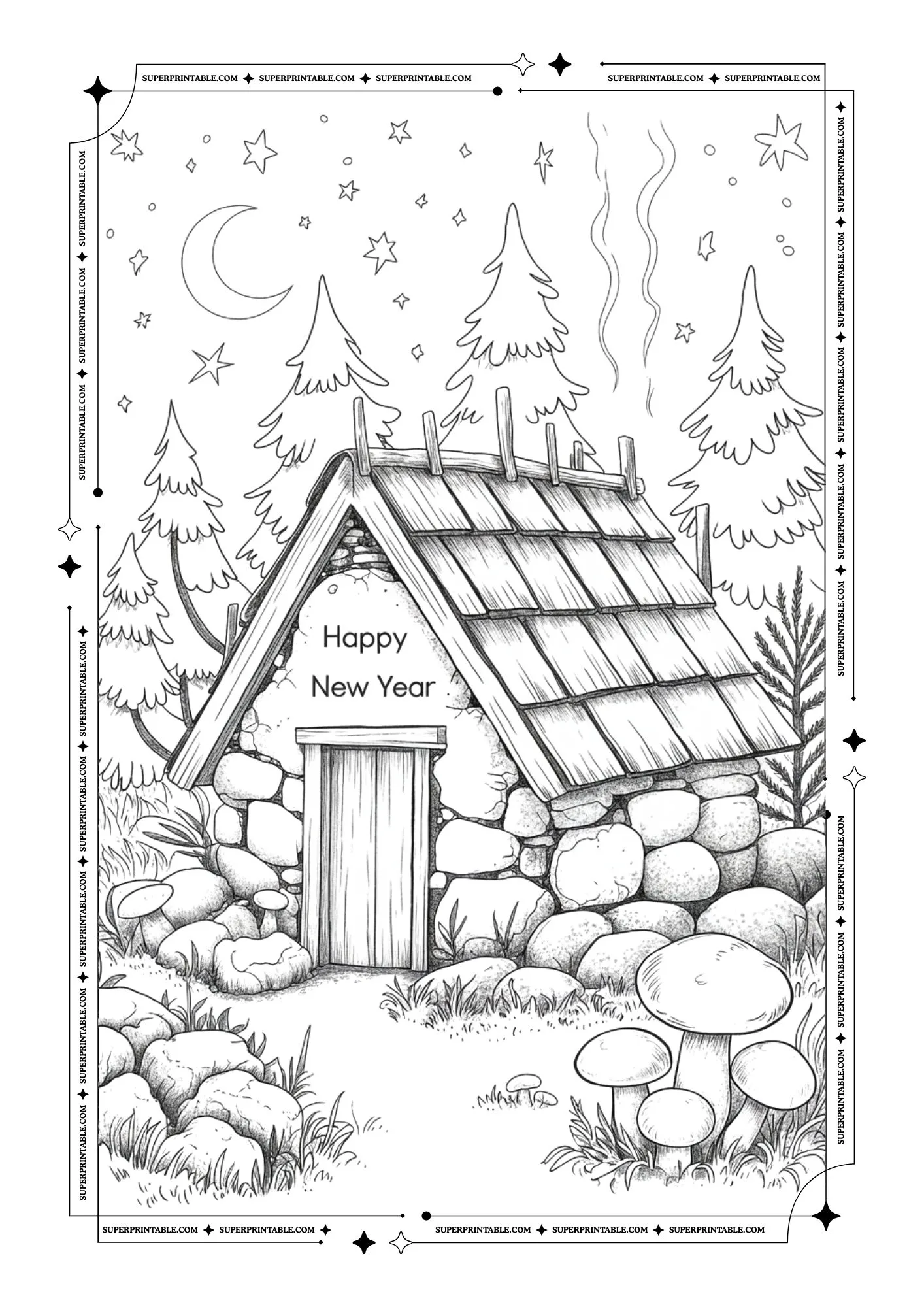New Year From The Cabin in The Wood Coloring Sheets 3