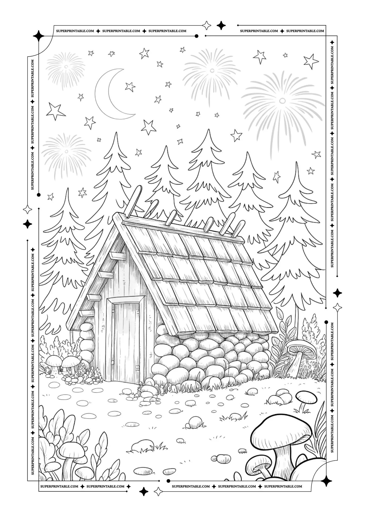 New Year From The Cabin in The Wood Coloring Sheets 4
