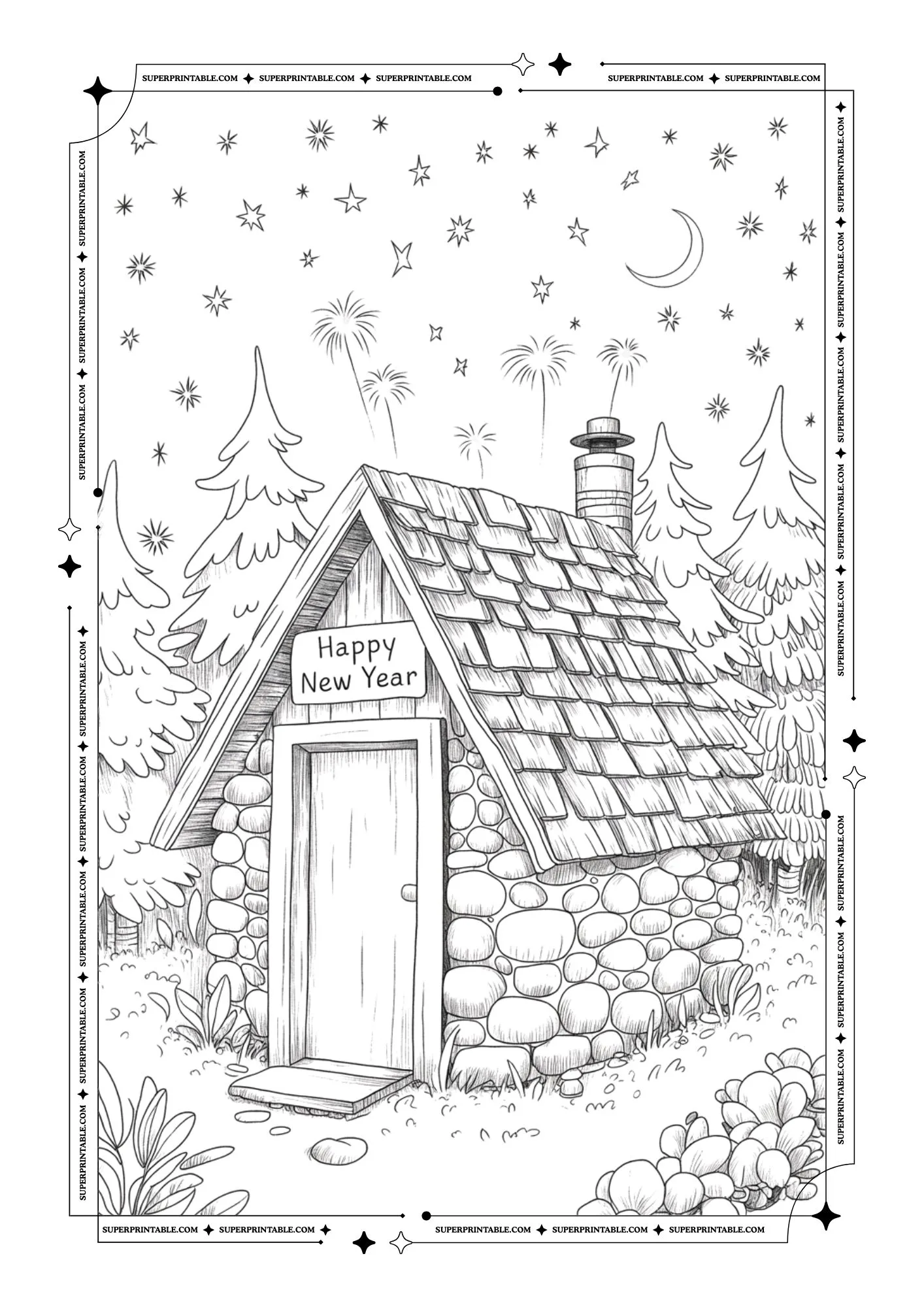 New Year From The Cabin in The Wood Coloring Sheets 6