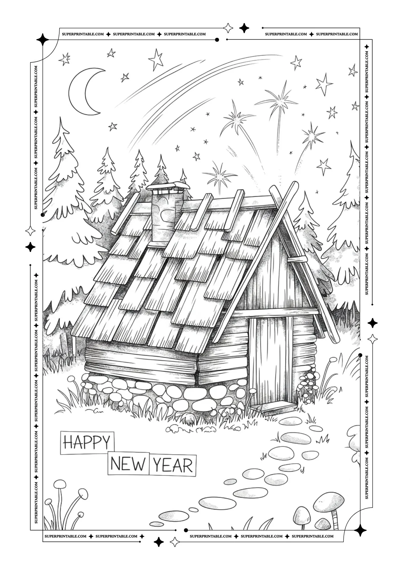 New Year From The Cabin in The Wood Coloring Sheets 8