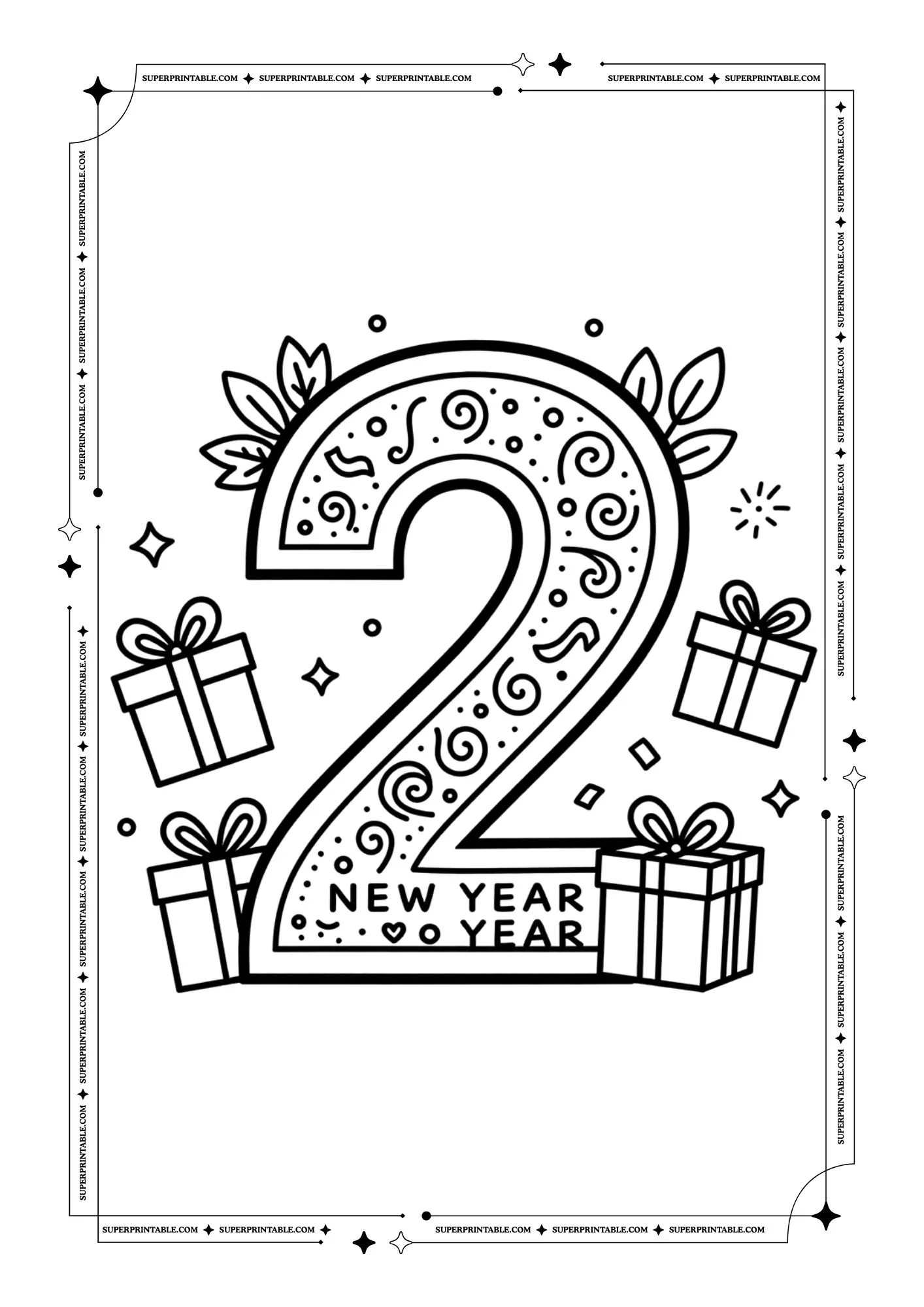 New Year Numbers Coloring Pages 3