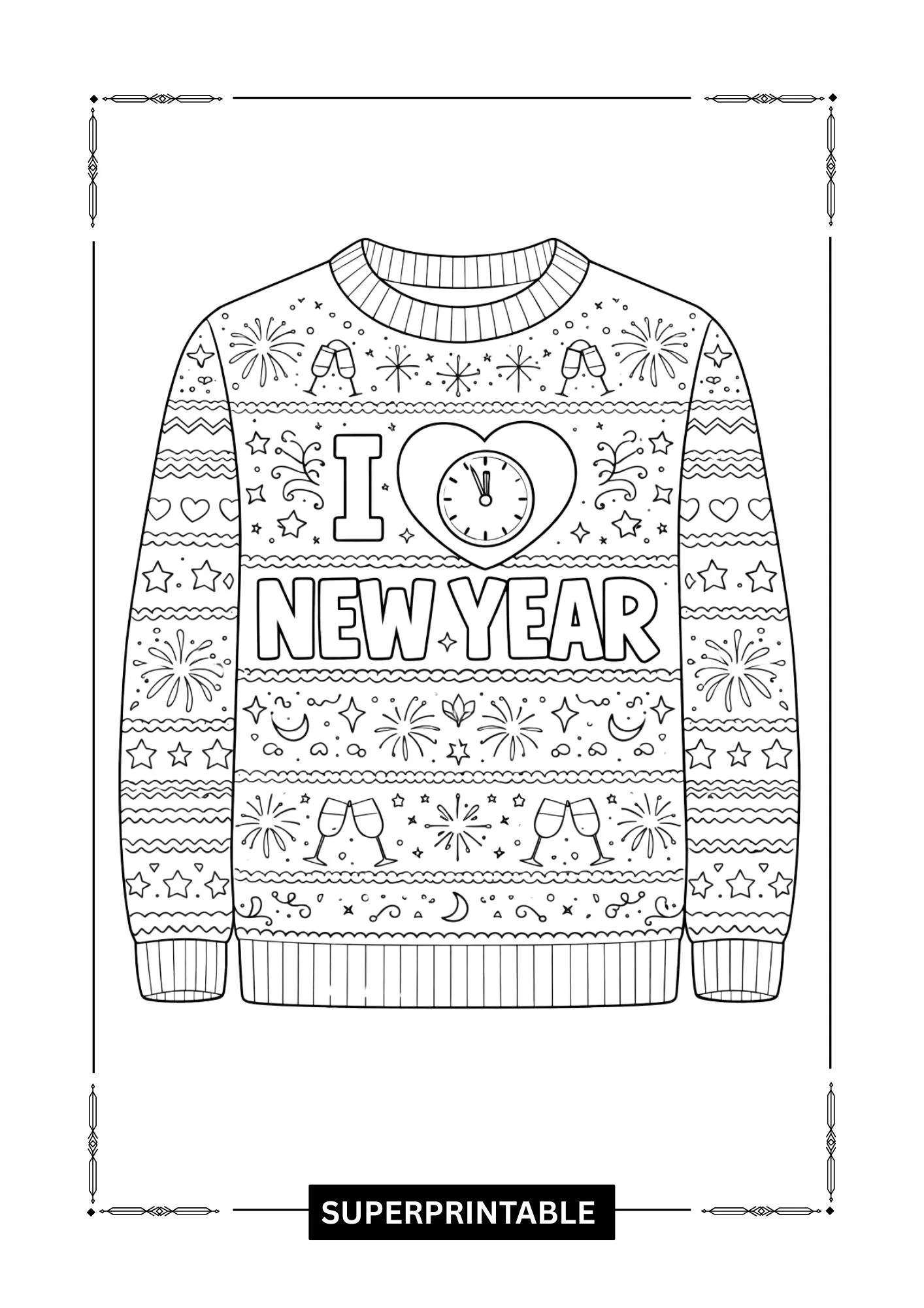 New Year Sweater Coloring Pages 2