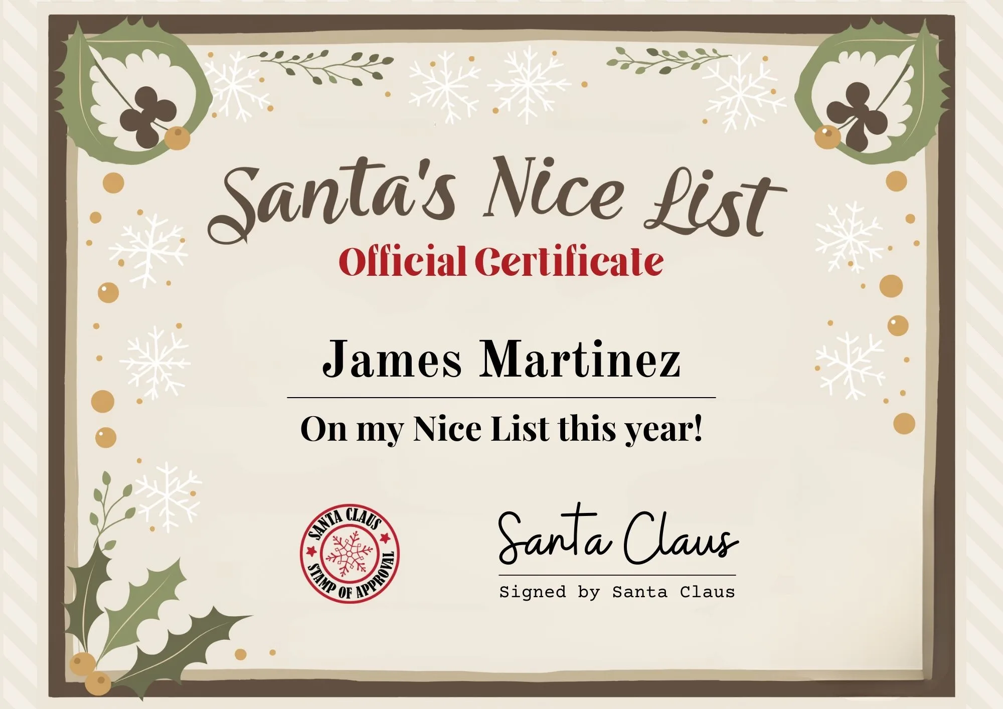 Official Nice List Certificate 2