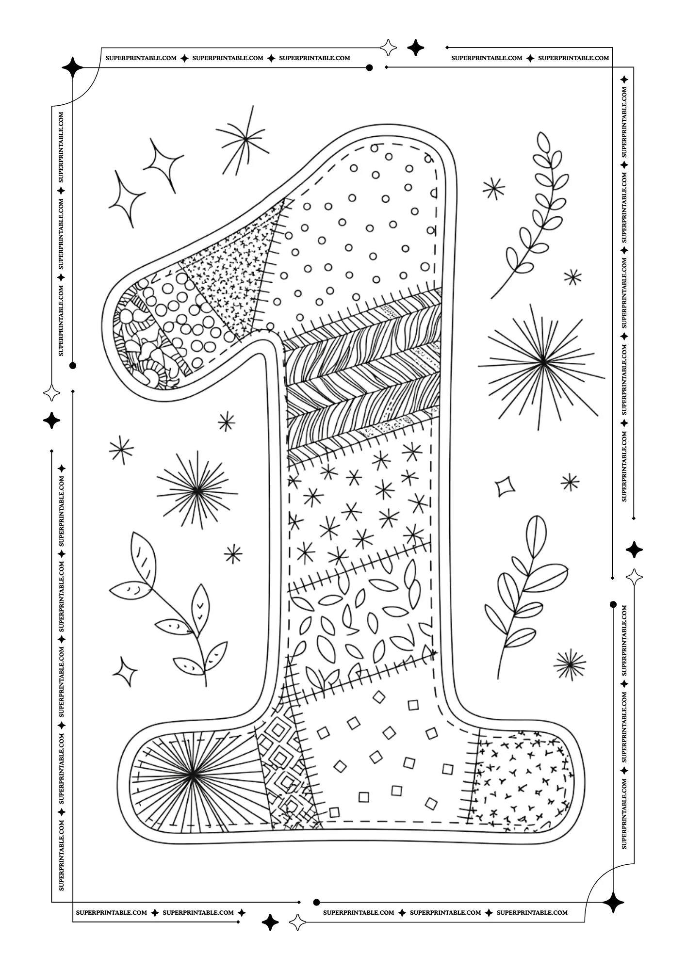 Patchwork New Year Numbers Coloring Pages 2