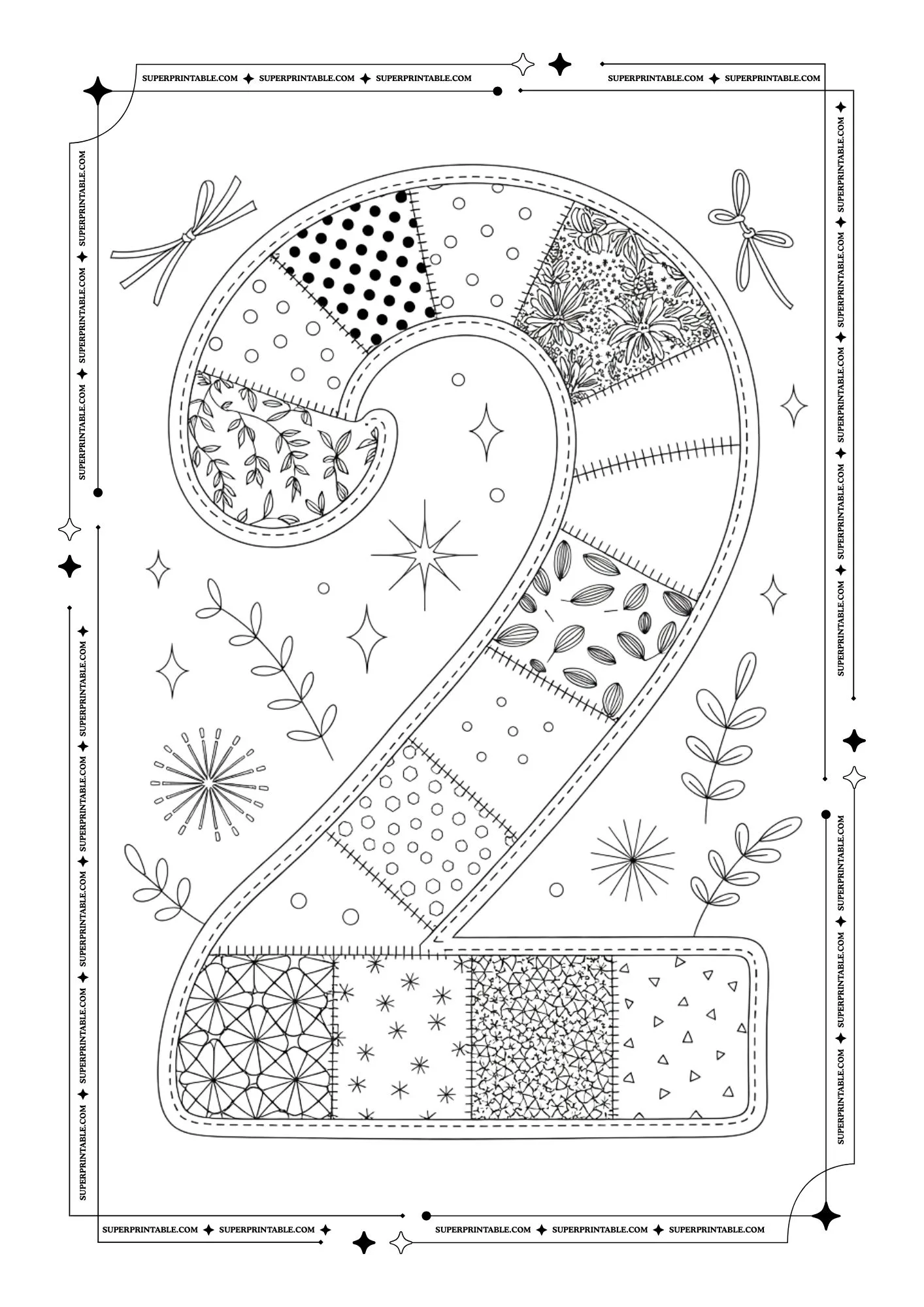 Patchwork New Year Numbers Coloring Pages 3