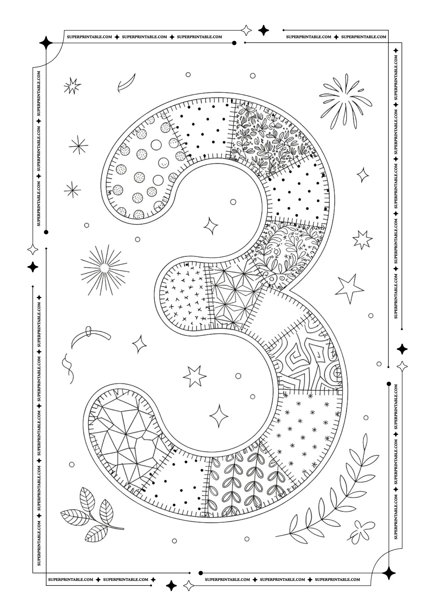 Patchwork New Year Numbers Coloring Pages 4